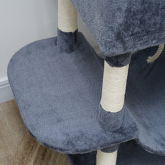 PawHut 81" Cat Tree w/ Cat Scratching Posts, Scratching Board, Condos, Beds, Hammocks, Toy Balls, Rope Cat Toy, Gray