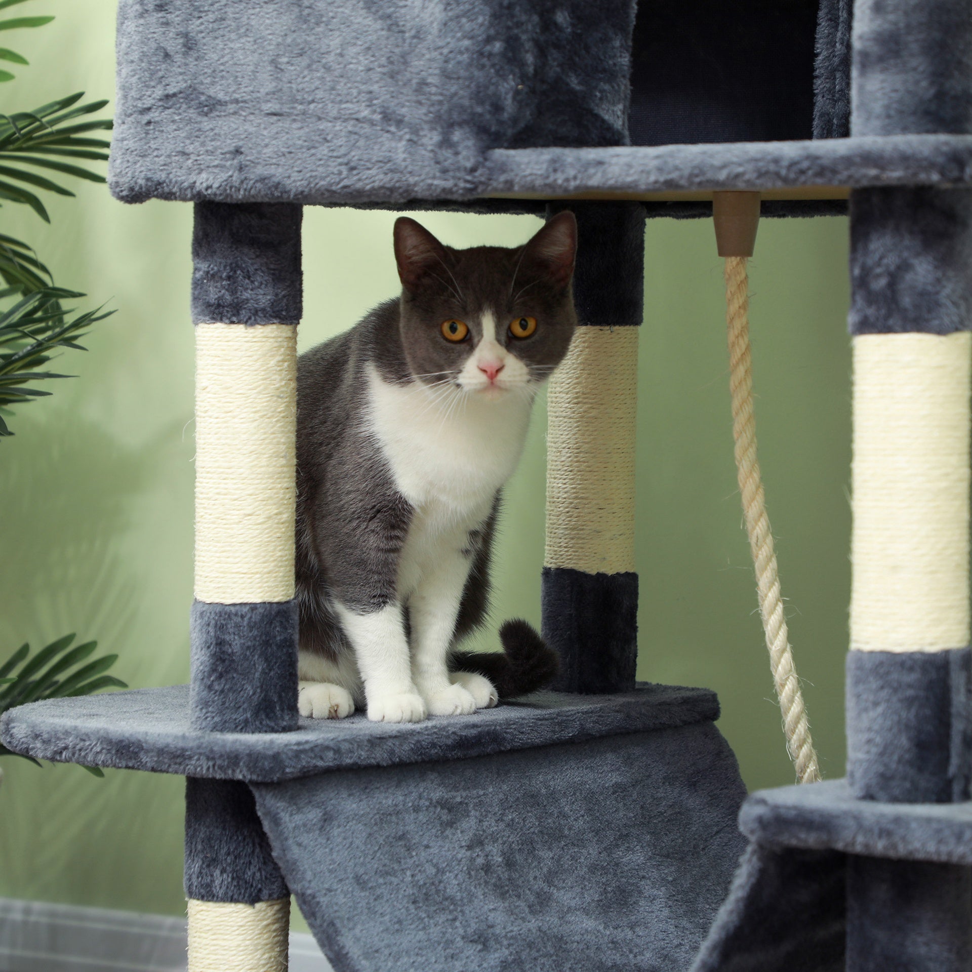 PawHut 81" Cat Tree w/ Cat Scratching Posts, Scratching Board, Condos, Beds, Hammocks, Toy Balls, Rope Cat Toy, Gray