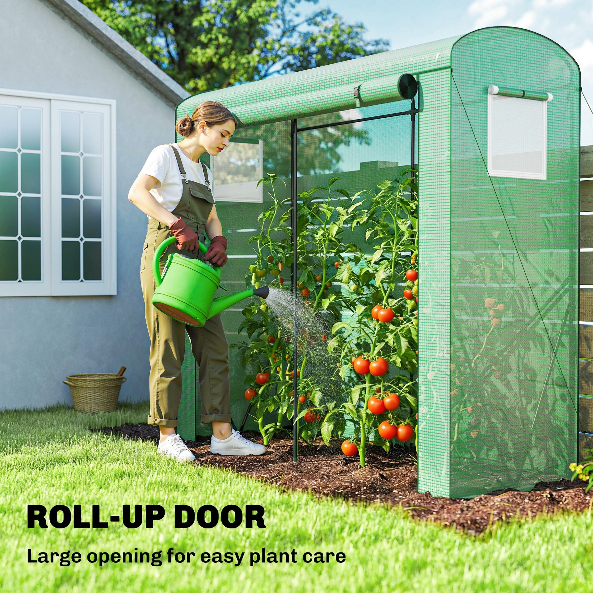 Outsunny Mini Greenhouse, Portable Greenhouse with Roll-Up Door and 2 Mesh Windows, PE Cover, 78.7" x 29.5" x 74", Green