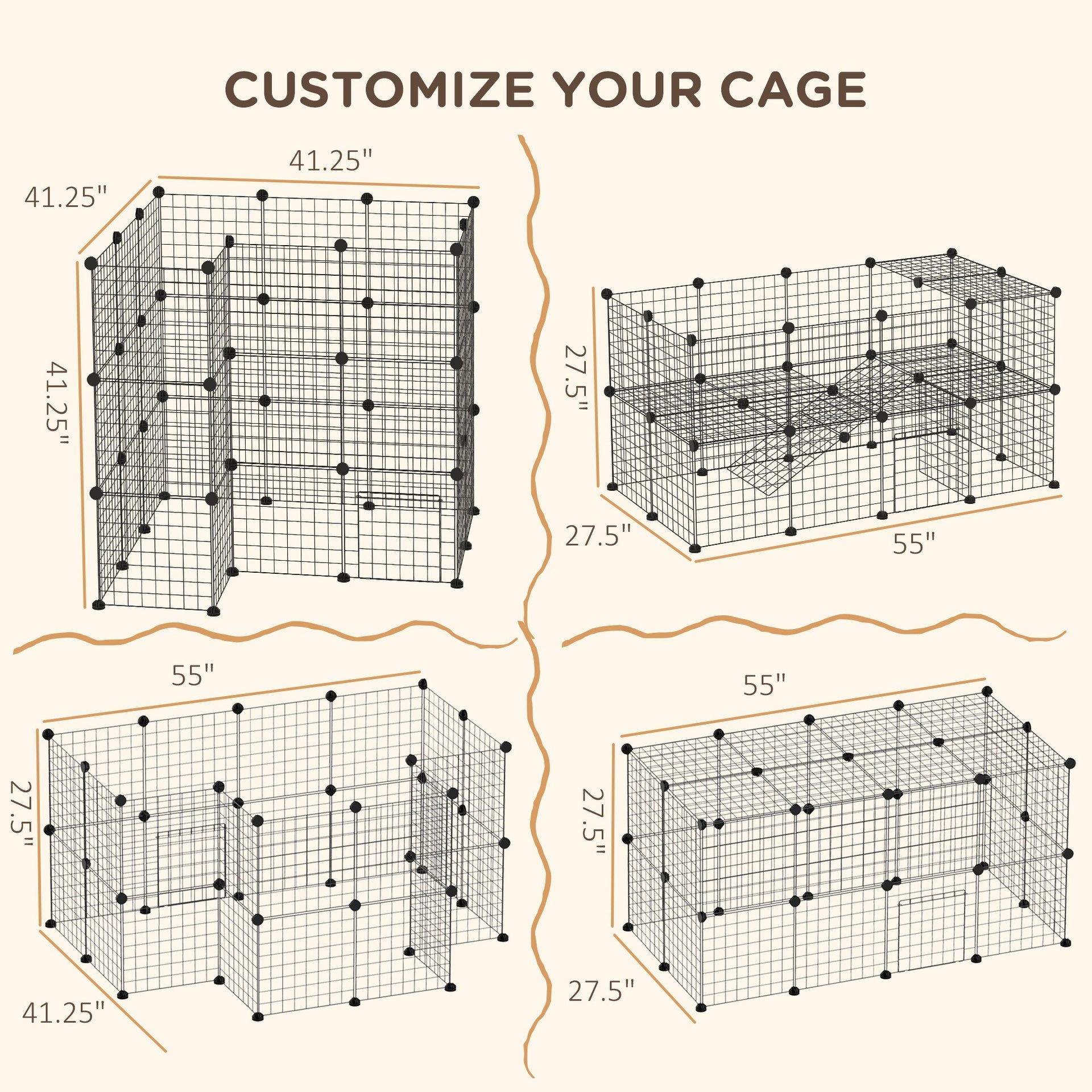 PawHut 36 Panels Small Animal Playpen with Door, DIY C & C Cage for Guinea Pigs with Ramp, Portable Metal Wire Yard for Rabbit, Hedgehogs, 14 x 14 in