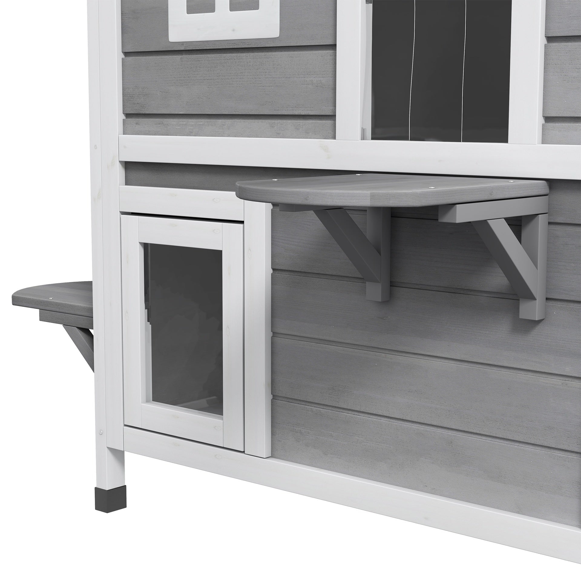 PawHut 2-story Cat House Outdoor, Weatherproof Wooden Cat Enclosure for Feral Cats with Escape Door, Openable Roof, Jumping Platforms, Gray
