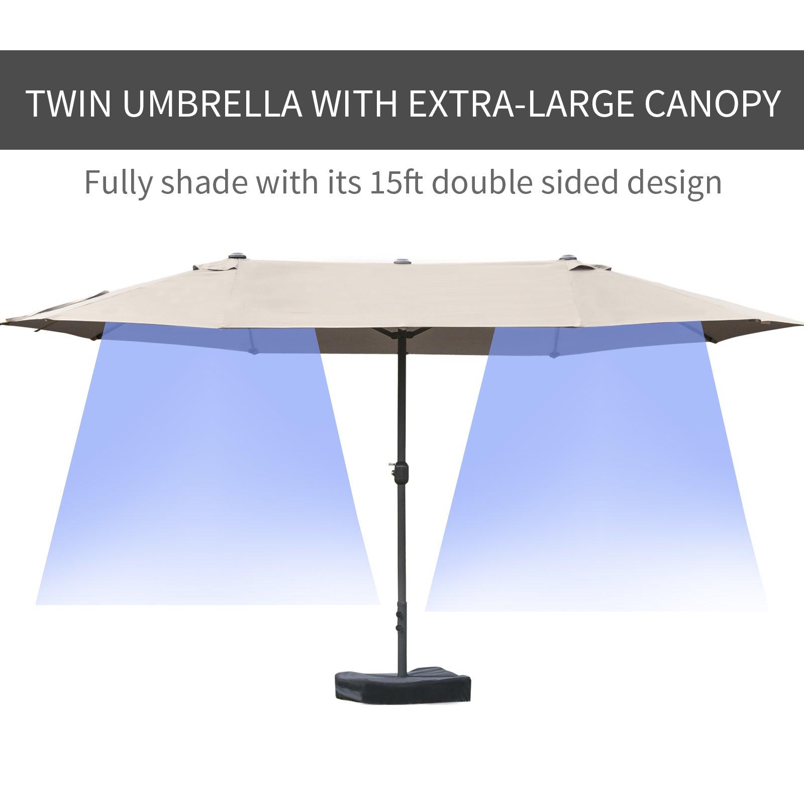 Outsunny Patio Umbrella 15' Steel Rectangular Outdoor Double Sided Market with base, UV Sun Protection & Easy Crank for Deck Pool Patio, Coffee
