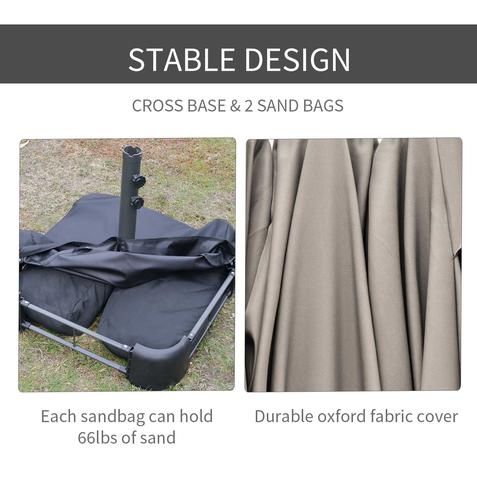 Outsunny Patio Umbrella 15' Steel Rectangular Outdoor Double Sided Market with base, UV Sun Protection & Easy Crank for Deck Pool Patio, Coffee