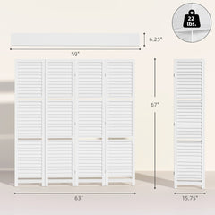 HOMCOM 4 Panel 67" Tall Wood Privacy Screen Room Divider with 3 Shelves and Folding Storage for Bedroom, White