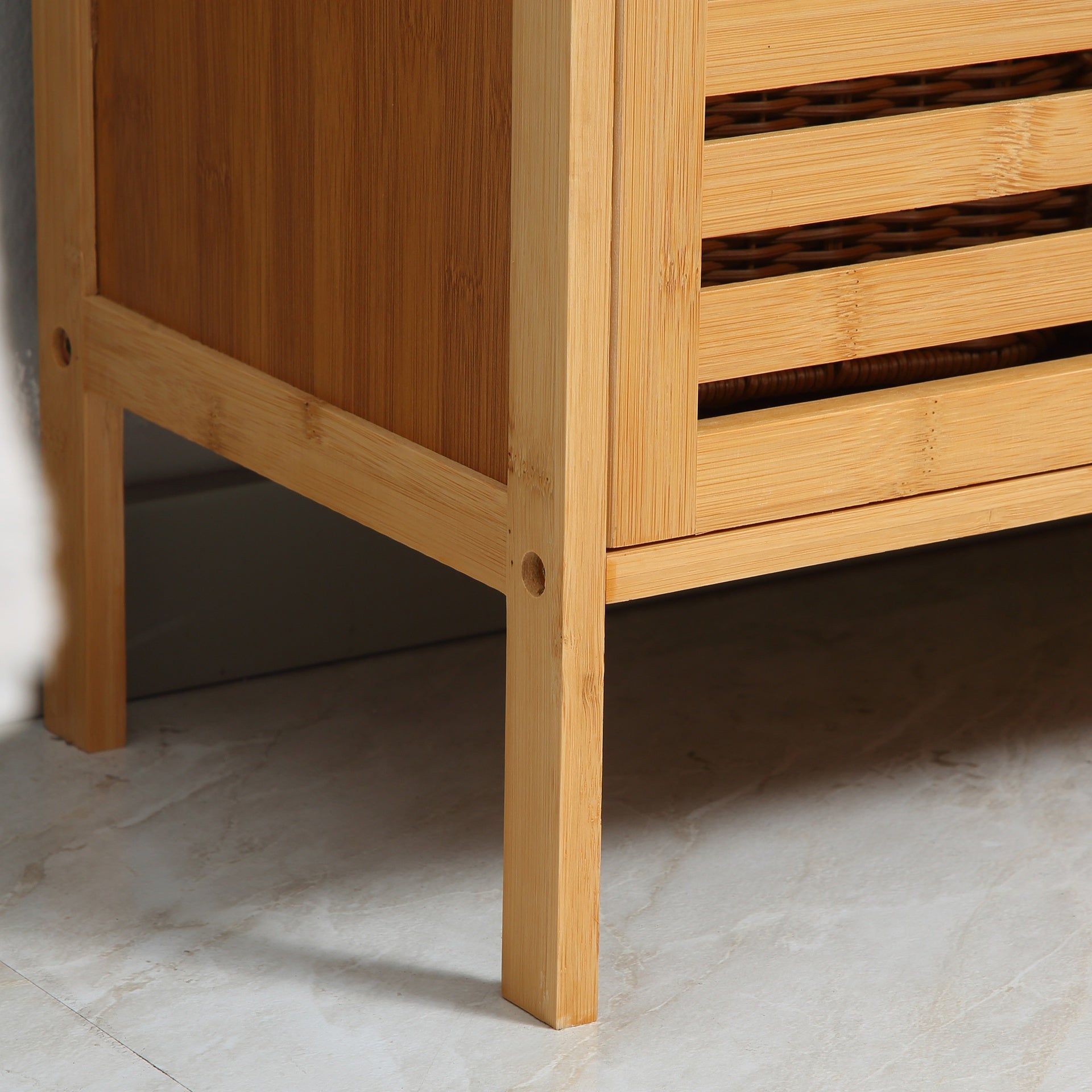 kleankin Freestanding Bathroom Sink Cabinet, Bamboo Under Sink Cabinet Cupboard Organizer with 2 Slatted Doors, Natural