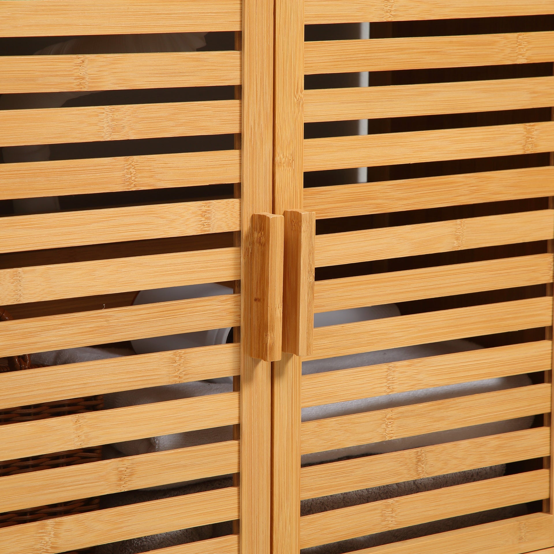 kleankin Freestanding Bathroom Sink Cabinet, Bamboo Under Sink Cabinet Cupboard Organizer with 2 Slatted Doors, Natural