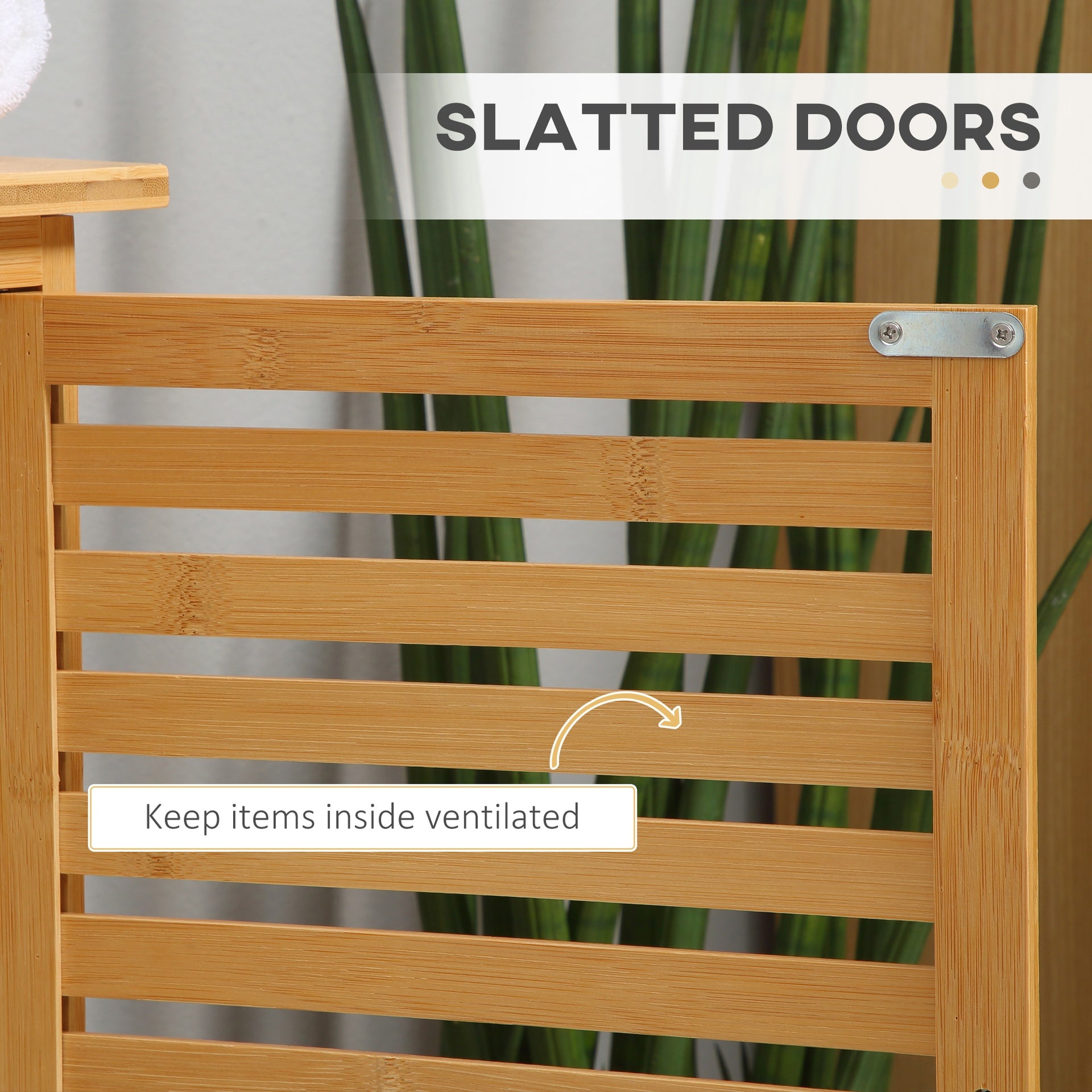 kleankin Freestanding Bathroom Sink Cabinet, Bamboo Under Sink Cabinet Cupboard Organizer with 2 Slatted Doors, Natural