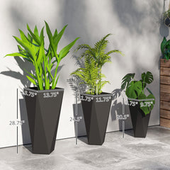 Outsunny Indoor Outdoor Planters Set of 3 MgO Tall Planters Stackable Flower Pots with Drainage Holes for Garden, Balcony, Black