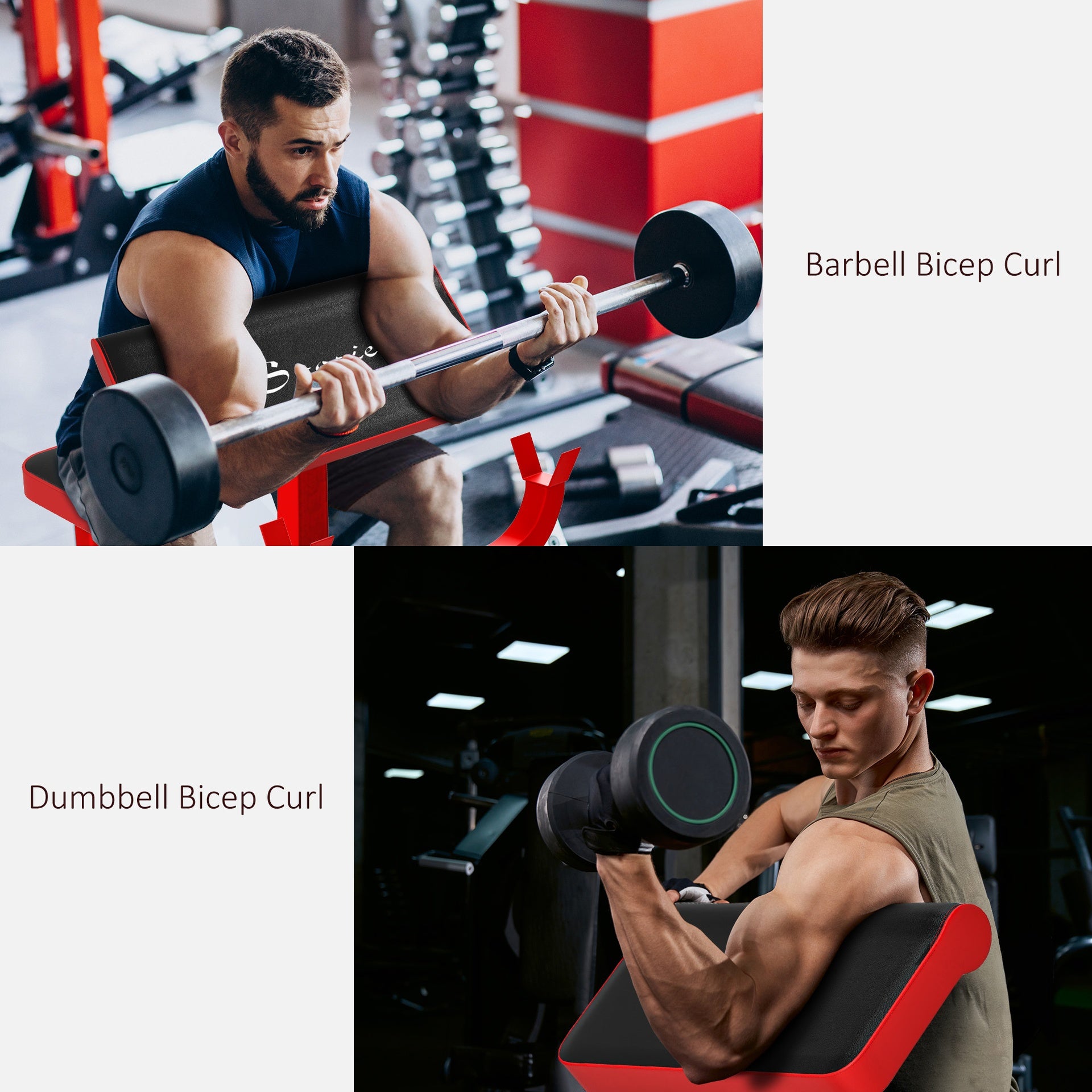 Soozier 265 LBS Preacher Curl Bench for Strength Training, Adjustable Seated Arm Isolated Barbell Dumbbell Bicep Station, Red