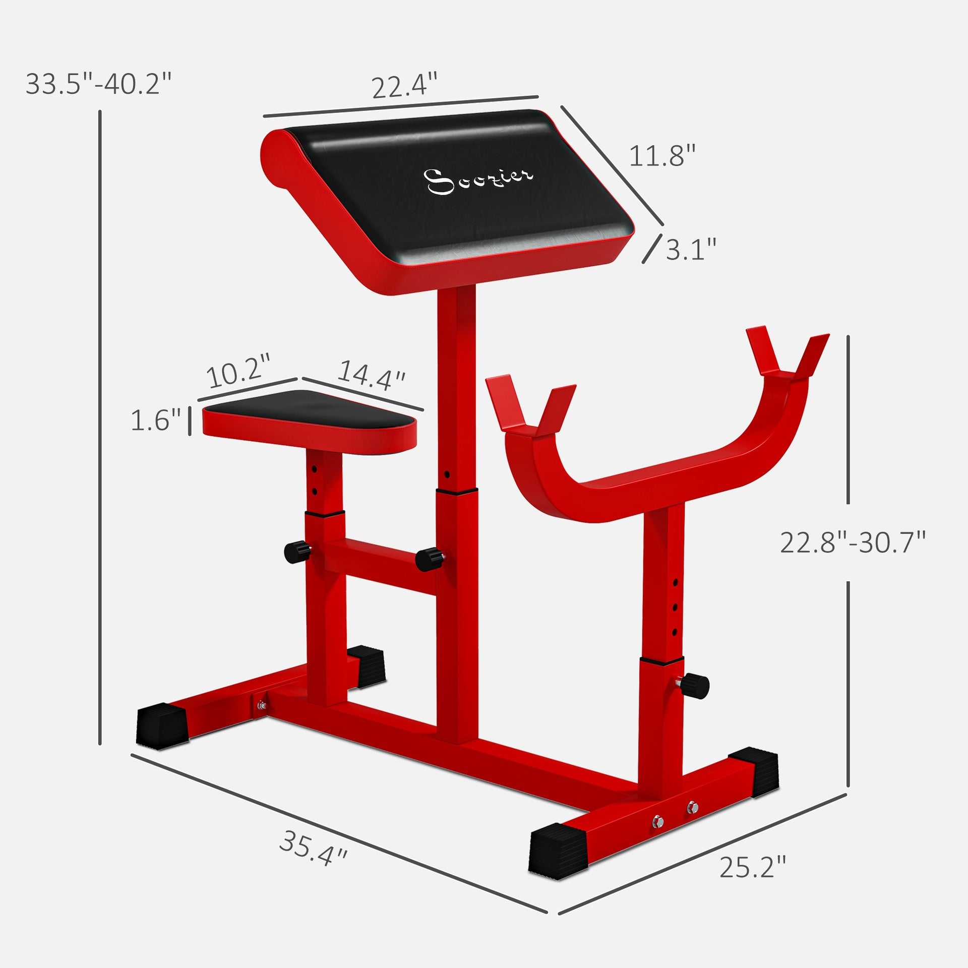 Soozier 265 LBS Preacher Curl Bench for Strength Training, Adjustable Seated Arm Isolated Barbell Dumbbell Bicep Station, Red