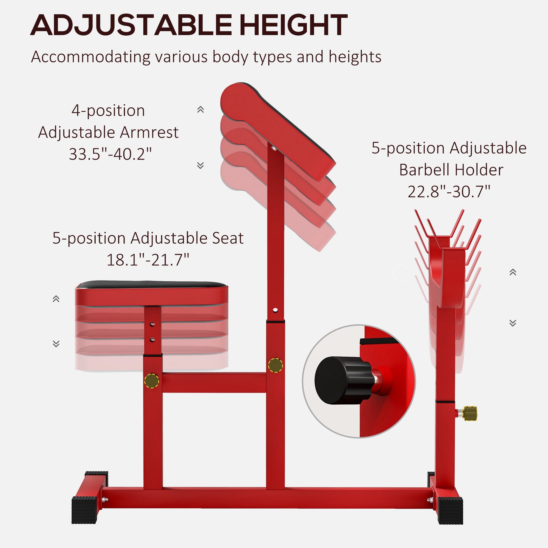 Soozier 265 LBS Preacher Curl Bench for Strength Training, Adjustable Seated Arm Isolated Barbell Dumbbell Bicep Station, Red