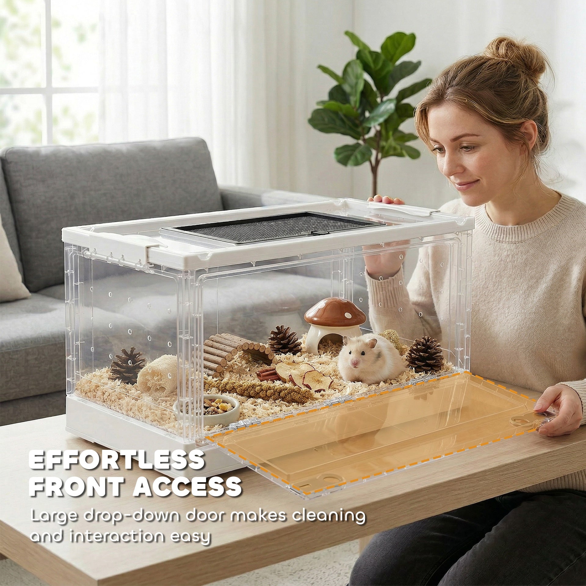 PawHut Hamster Cage, Stackable Gebril Cage with Front Door, Ventilated Small Animal Habitat for Dwarf Hamsters, Gerbils, Mice