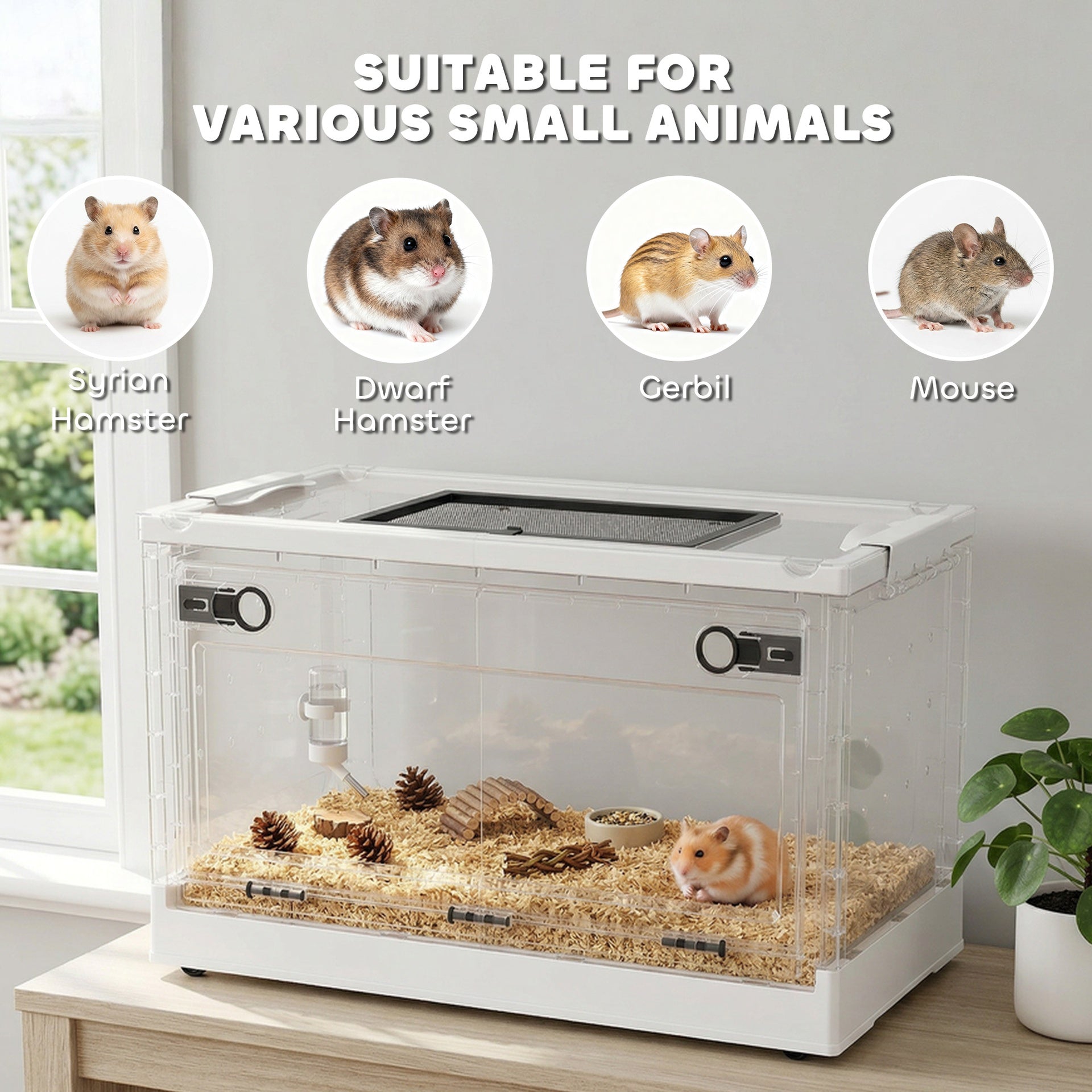 PawHut Hamster Cage, Stackable Gebril Cage with Front Door, Ventilated Small Animal Habitat for Dwarf Hamsters, Gerbils, Mice