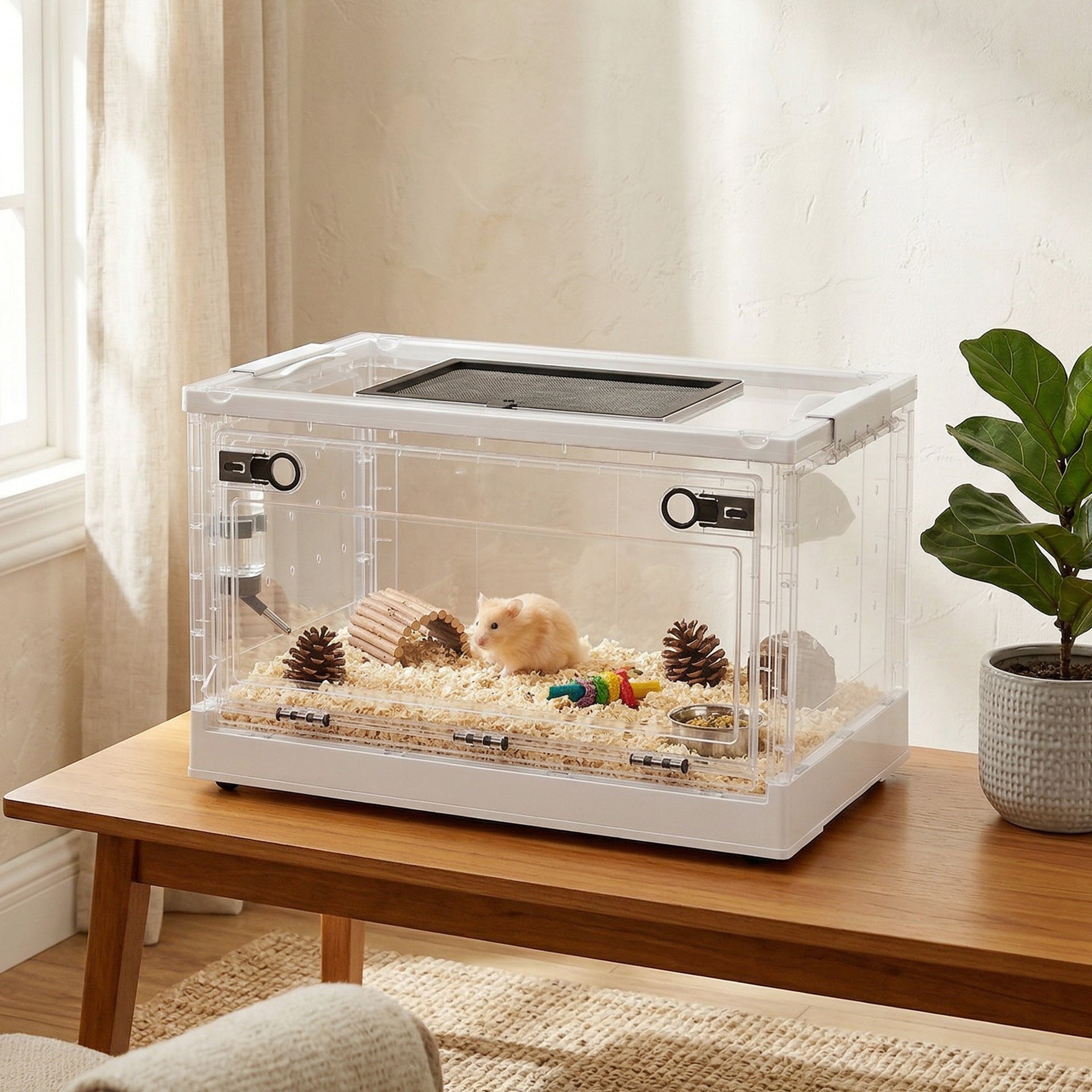 PawHut Hamster Cage, Stackable Gebril Cage with Front Door, Ventilated Small Animal Habitat for Dwarf Hamsters, Gerbils, Mice
