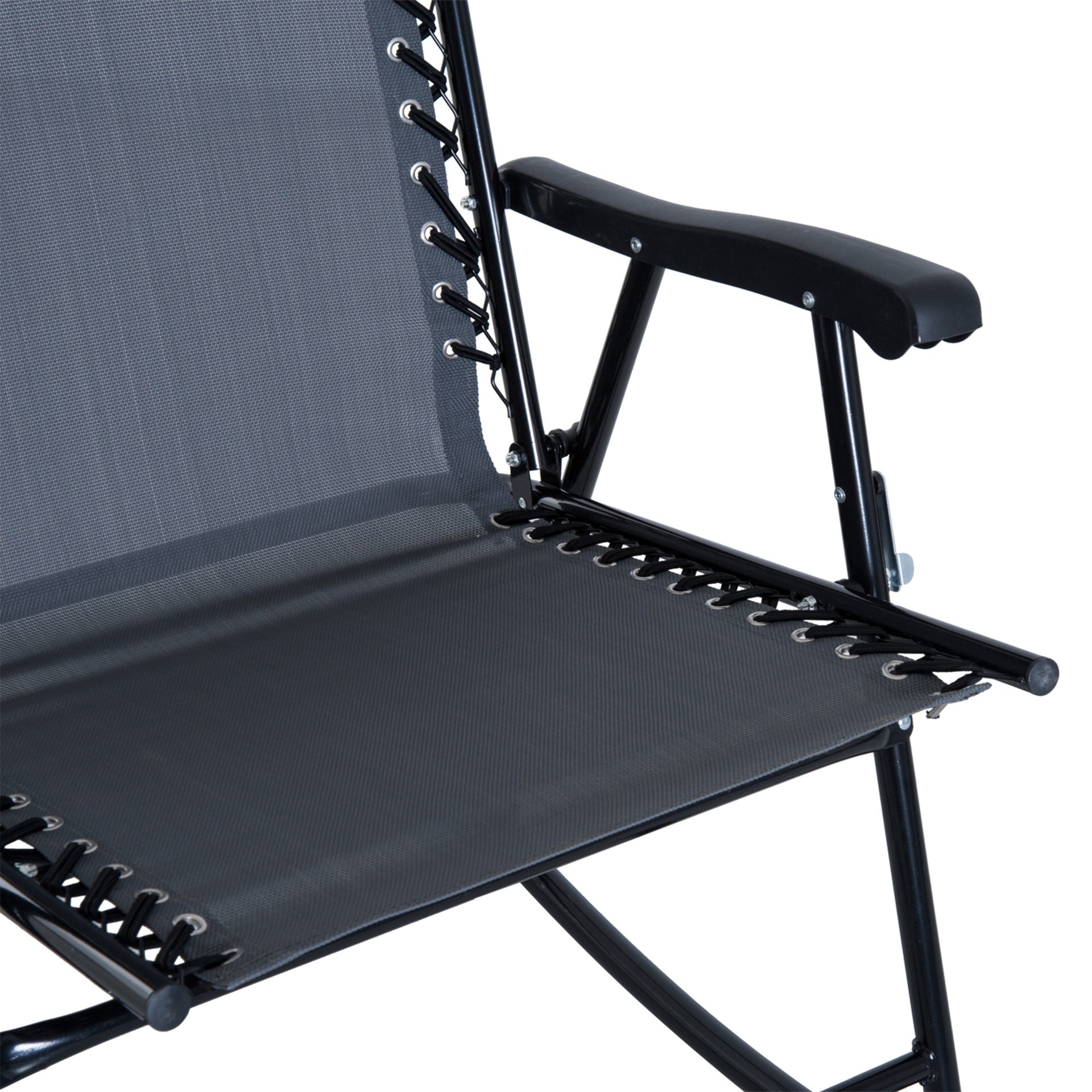 Outsunny Outdoor Folding Rocking Chair Patio Table Seating Set, 2 Rocking Chairs with Armrests and 1 Side Table with Tempered Glass - Gray
