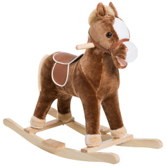 Qaba Kids Ride on Rocking Horse Toddler Plush Toy with Realistic Sounds for 3 Years Old Children - Brown