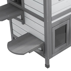 PawHut Wooden 2-Story Outdoor Cat House, Feral Cat Shelter Kitten Condo with Openable Asphalt Roof and 4 Platforms, White