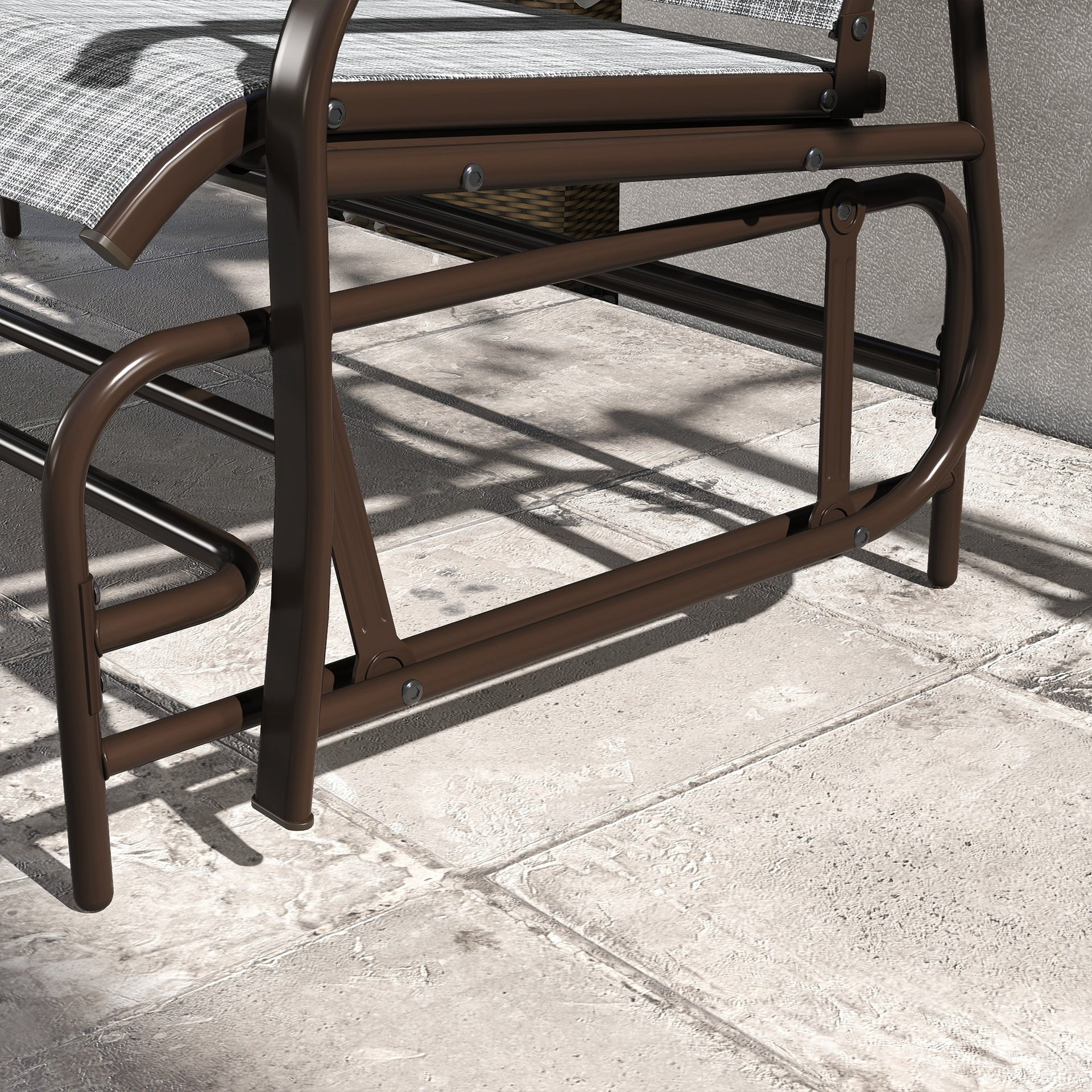 Outsunny Outdoor 2-Person Glider Bench, Outside Glider Swing Chair Loveseat with Table, Steel Frame, Gray