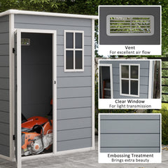 Outsunny Resin Garden Shed, 5'x3' Outdoor Storage Shed with Lock, Window, Vent, Utility Tool Shed for Backyard, Patio, Gray