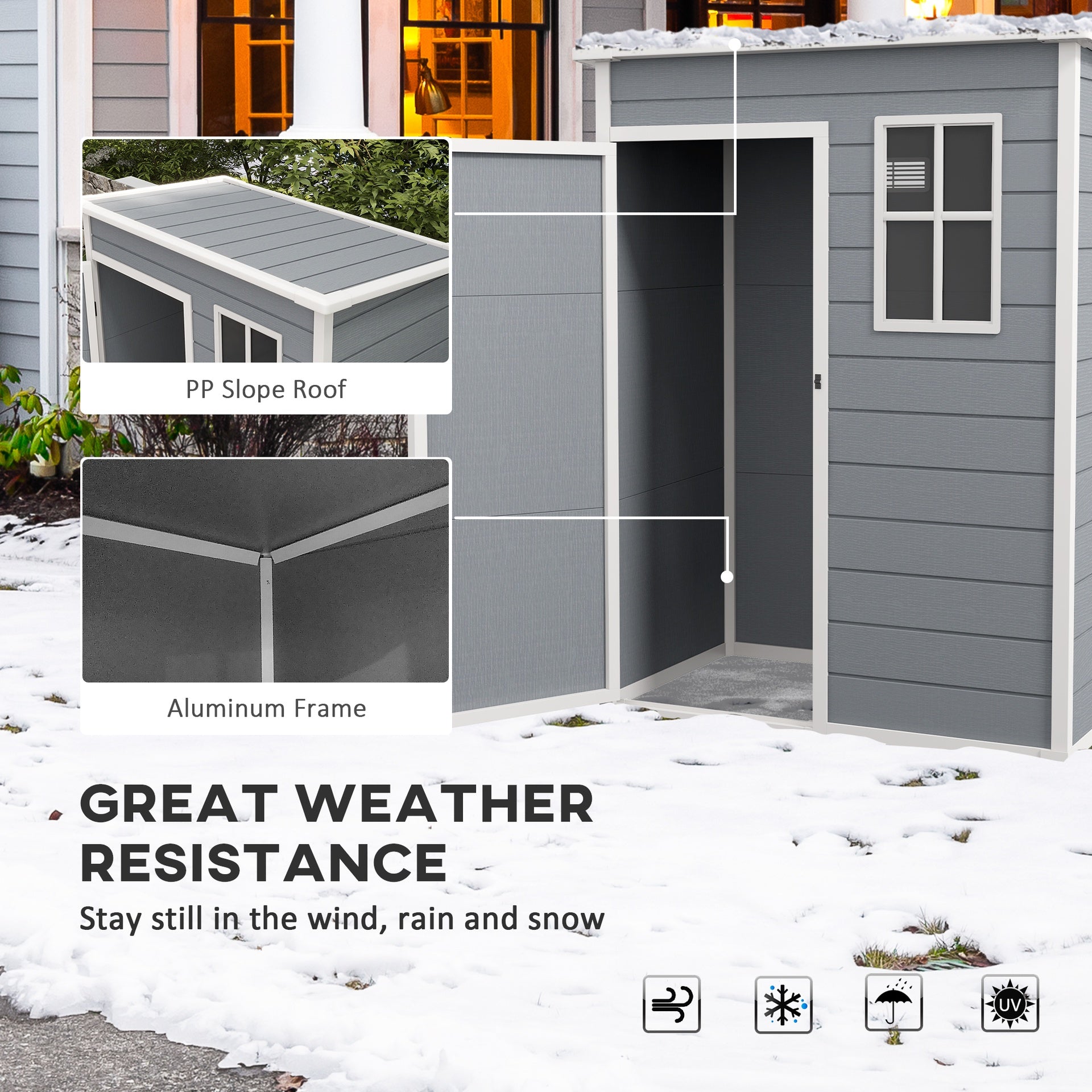 Outsunny Resin Garden Shed, 5'x3' Outdoor Storage Shed with Lock, Window, Vent, Utility Tool Shed for Backyard, Patio, Gray
