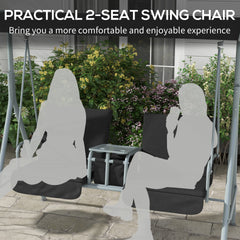 Outsunny 2-Seater Outdoor Porch Swing with Canopy and Table, Patio Swing Chair for Garden, Poolside, Backyard, Black