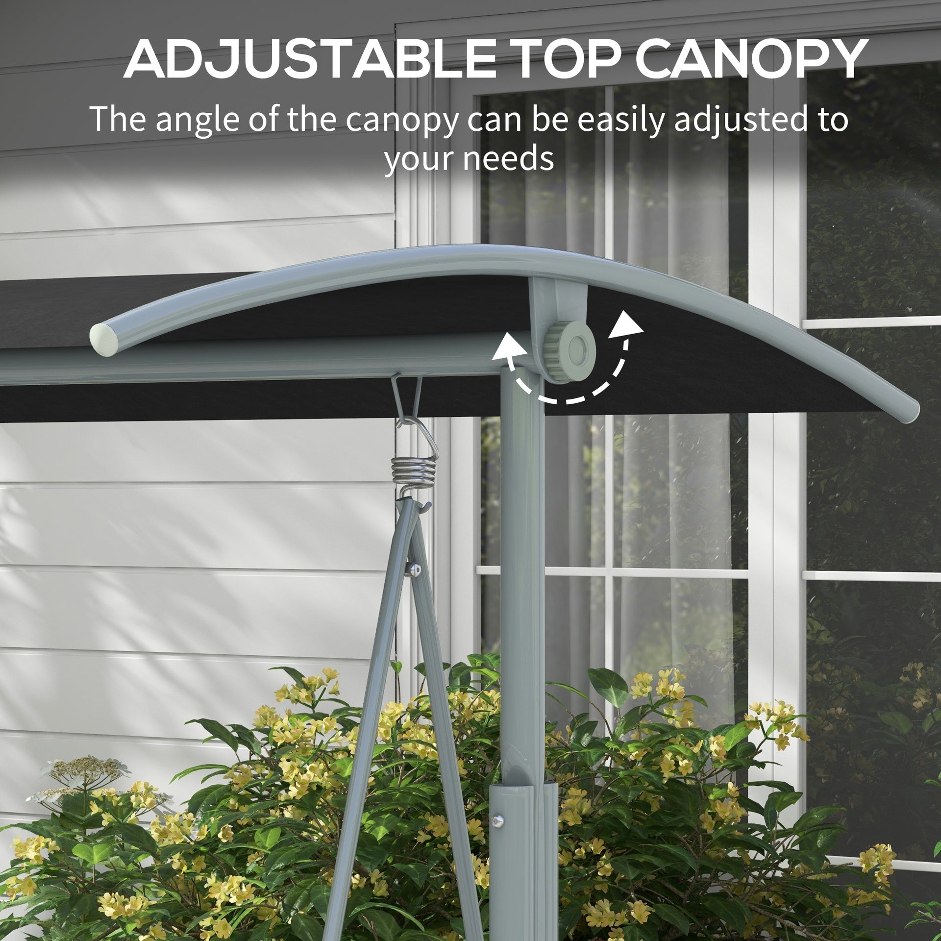 Outsunny 2-Seater Outdoor Porch Swing with Canopy and Table, Patio Swing Chair for Garden, Poolside, Backyard, Black