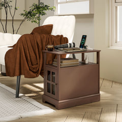 HOMCOM Narrow Side Table End Table with Charging Station, USB Ports, Modern End Table with Storage for Living Room, Brown