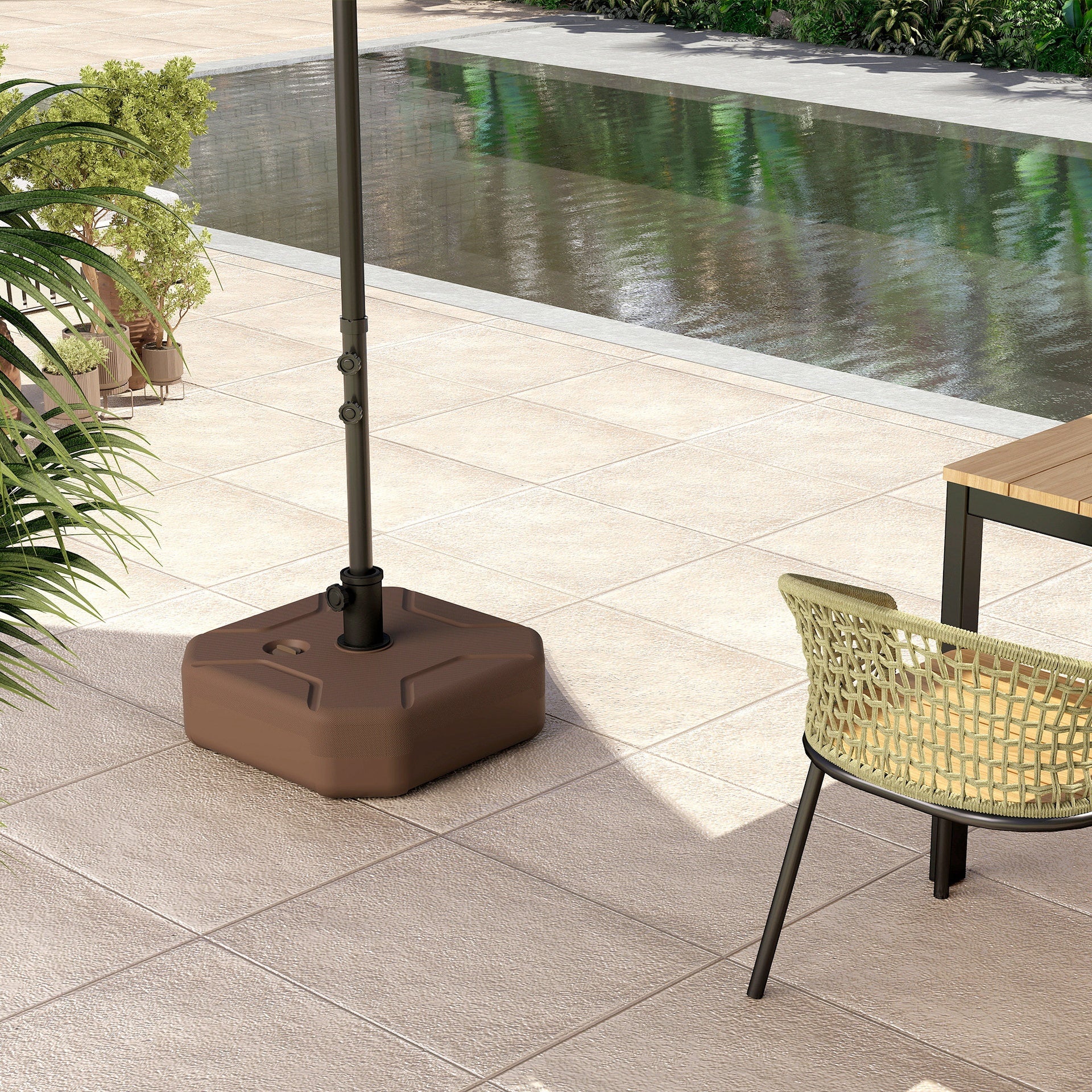 Outsunny Square Patio Umbrella Base Holder, Heavy Duty Outdoor Umbrella Stand Base, Filled Up to 55lbs with Sand or 44lbs with Water for Garden, Poolside, Brown