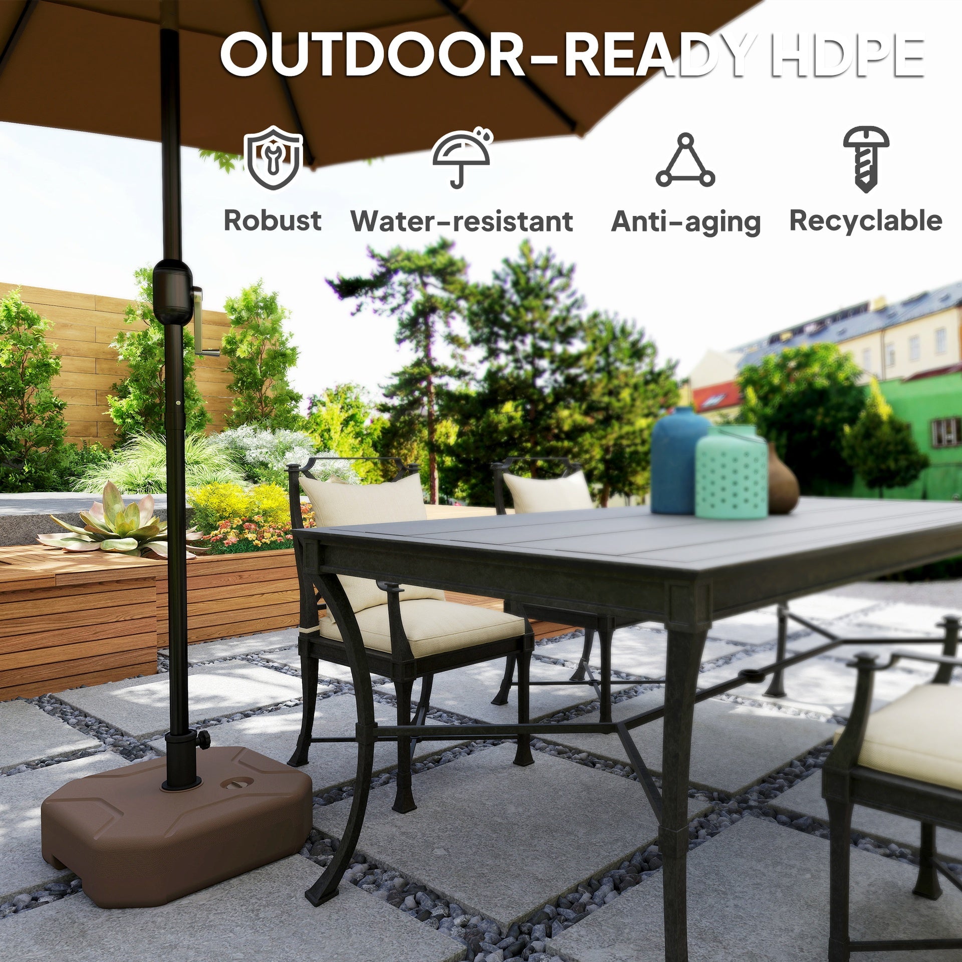 Outsunny Square Patio Umbrella Base Holder, Heavy Duty Outdoor Umbrella Stand Base, Filled Up to 55lbs with Sand or 44lbs with Water for Garden, Poolside, Brown