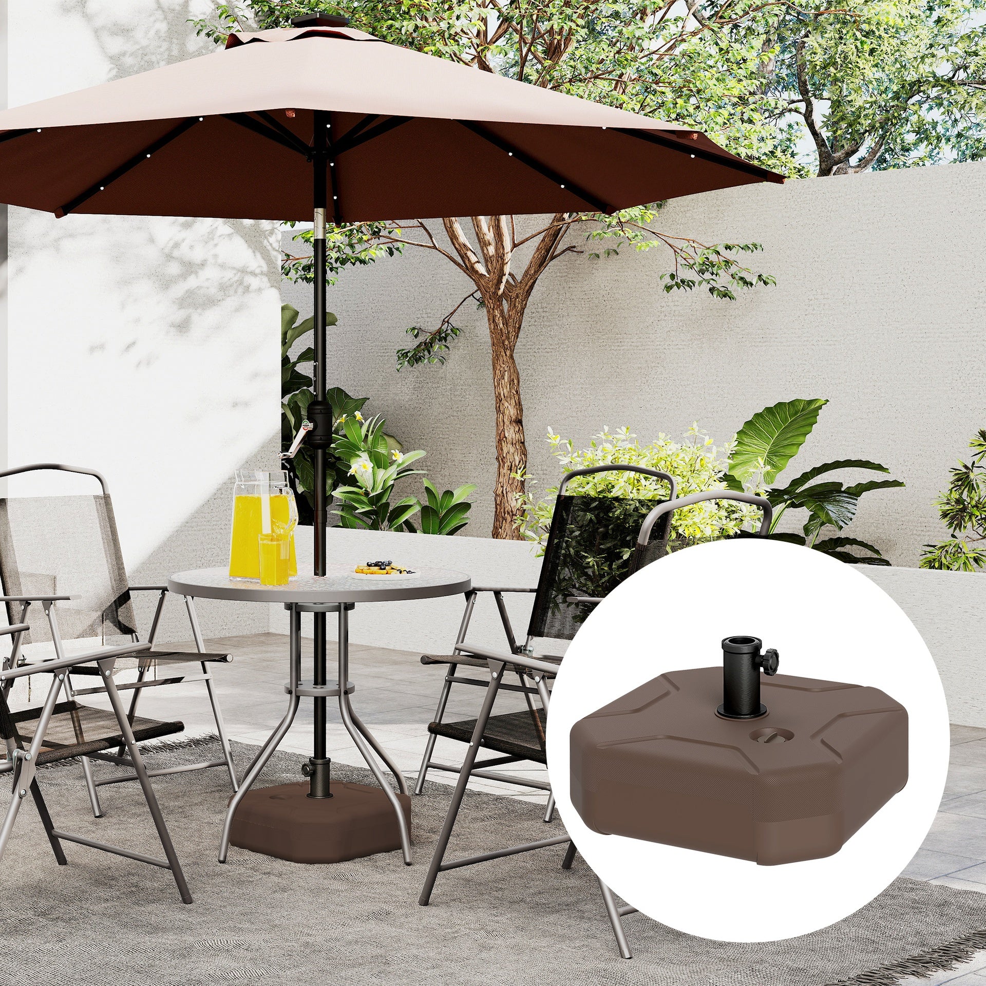 Outsunny Square Patio Umbrella Base Holder, Heavy Duty Outdoor Umbrella Stand Base, Filled Up to 55lbs with Sand or 44lbs with Water for Garden, Poolside, Brown