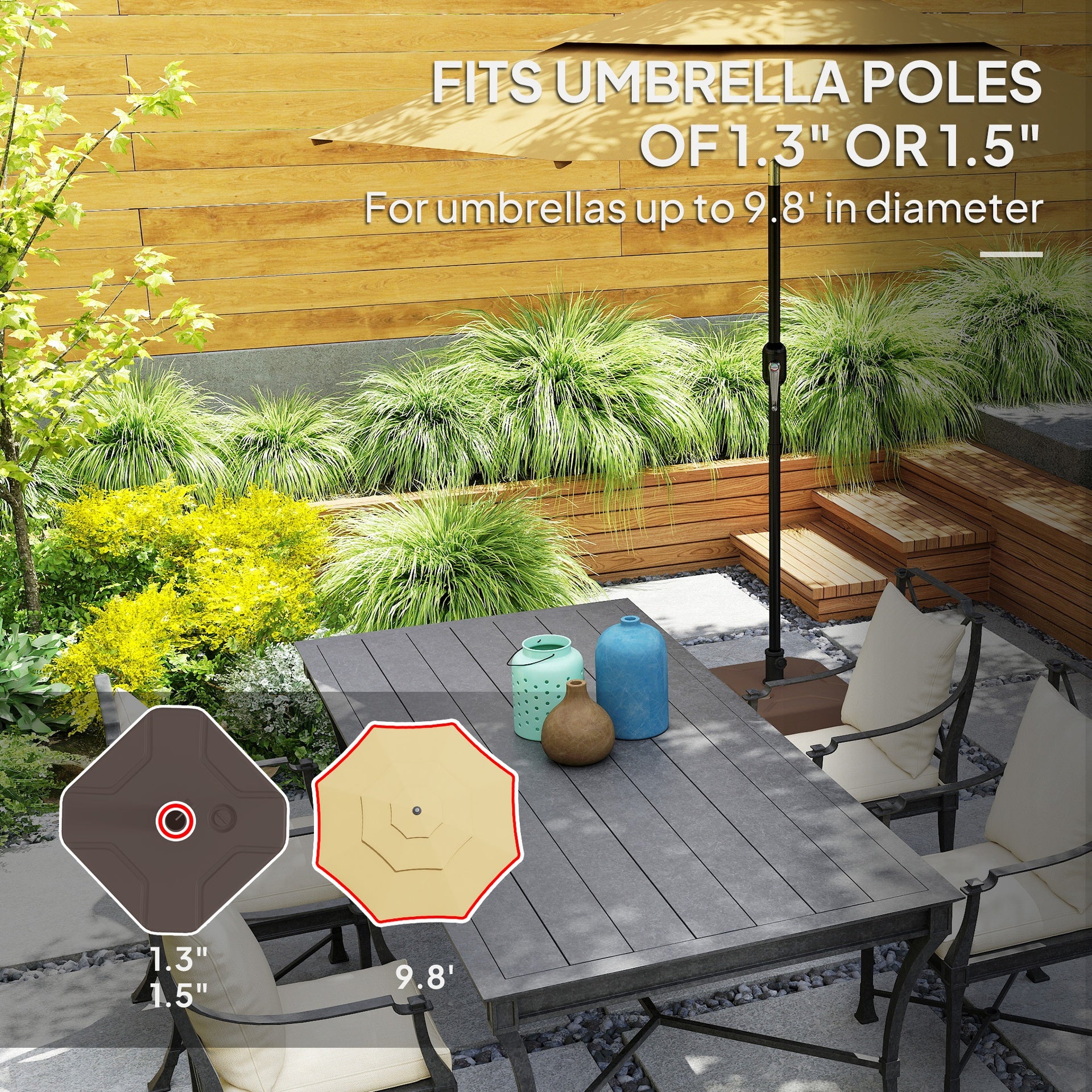 Outsunny Square Patio Umbrella Base Holder, Heavy Duty Outdoor Umbrella Stand Base, Filled Up to 55lbs with Sand or 44lbs with Water for Garden, Poolside, Brown