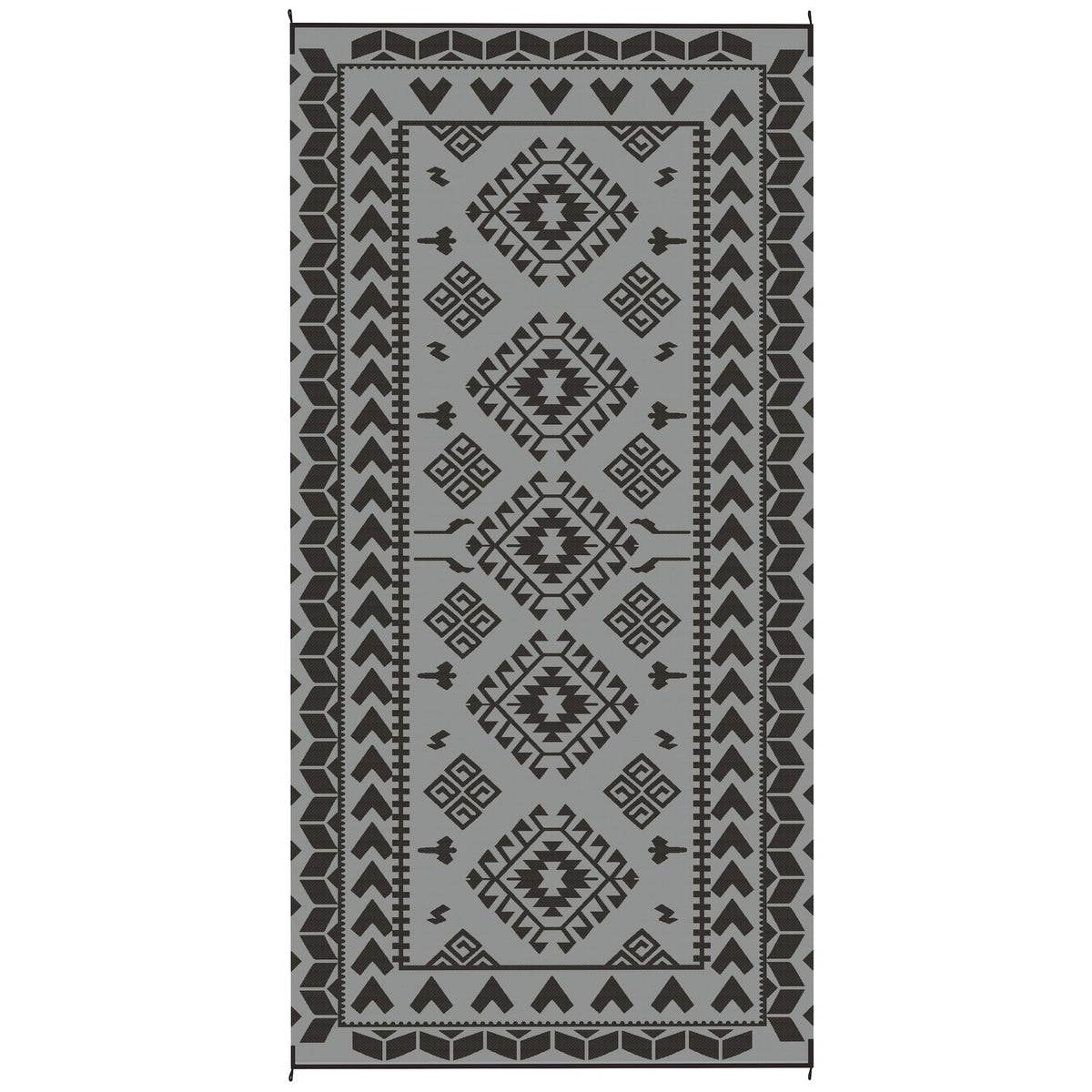 Outsunny Reversible Outdoor Rug, Waterproof Plastic Straw with Carry Bag, 9' x 18', Black & Gray Rhombus Patchwork