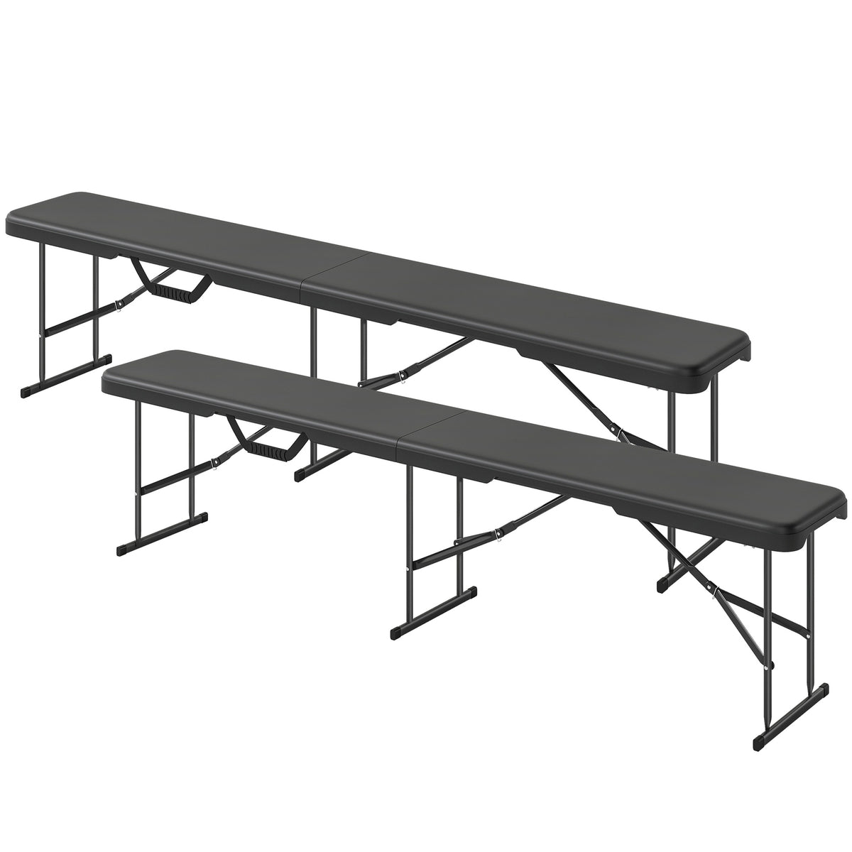 Outsunny 2 Pack 6 ft Portable Foldable Bench Seats, Plastic Folding Benches with Carrying Handle for Camping, Black
