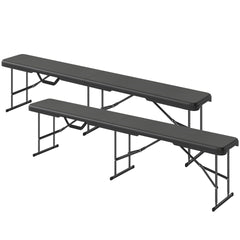 Outsunny 2 Pack 6 ft Portable Foldable Bench Seats, Plastic Folding Benches with Carrying Handle for Camping, Black