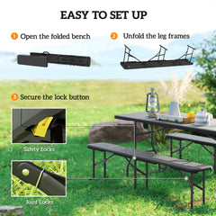 Outsunny 2 Pack 6 ft Portable Foldable Bench Seats, Plastic Folding Benches with Carrying Handle for Camping, Black