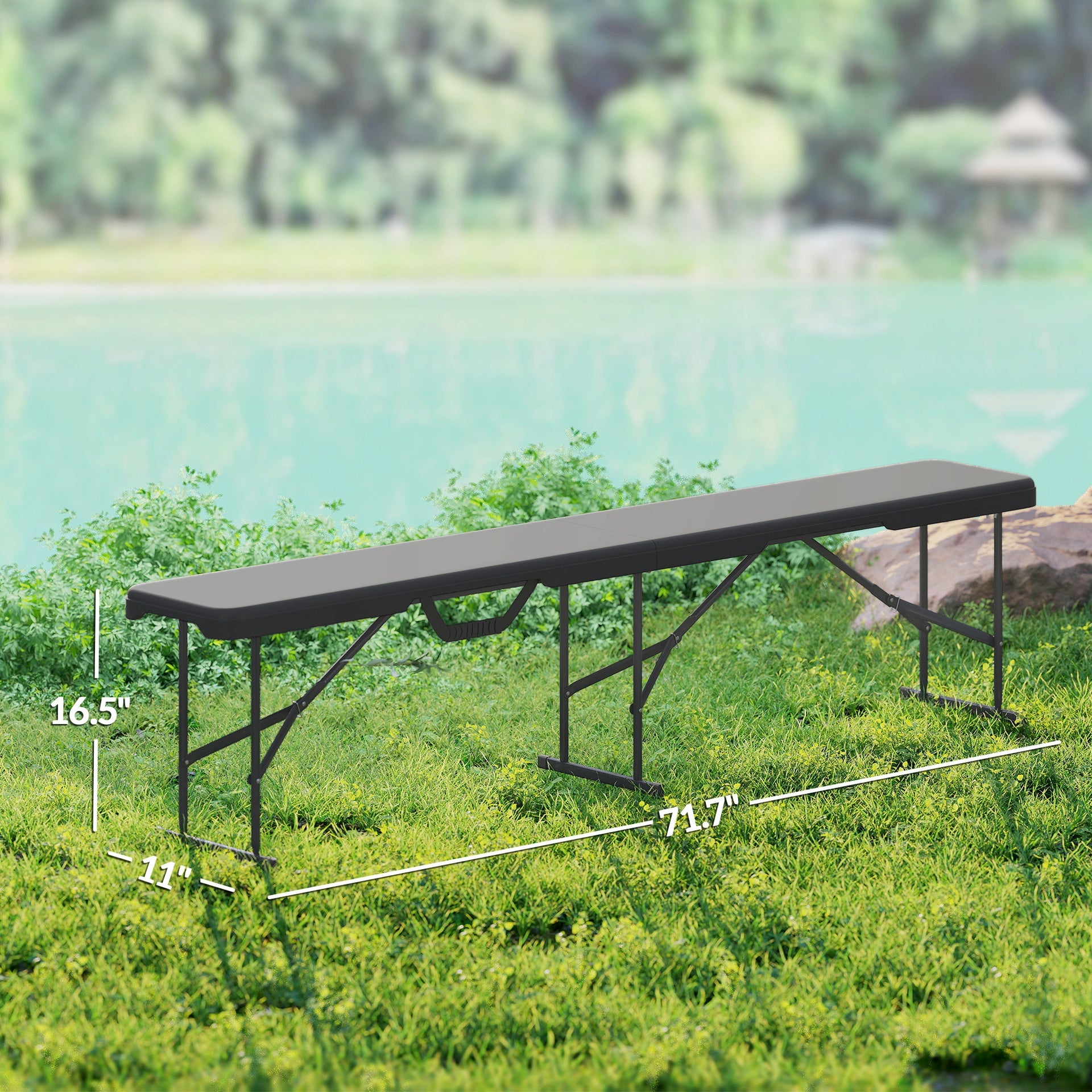 Outsunny 2 Pack 6 ft Portable Foldable Bench Seats, Plastic Folding Benches with Carrying Handle for Camping, Black
