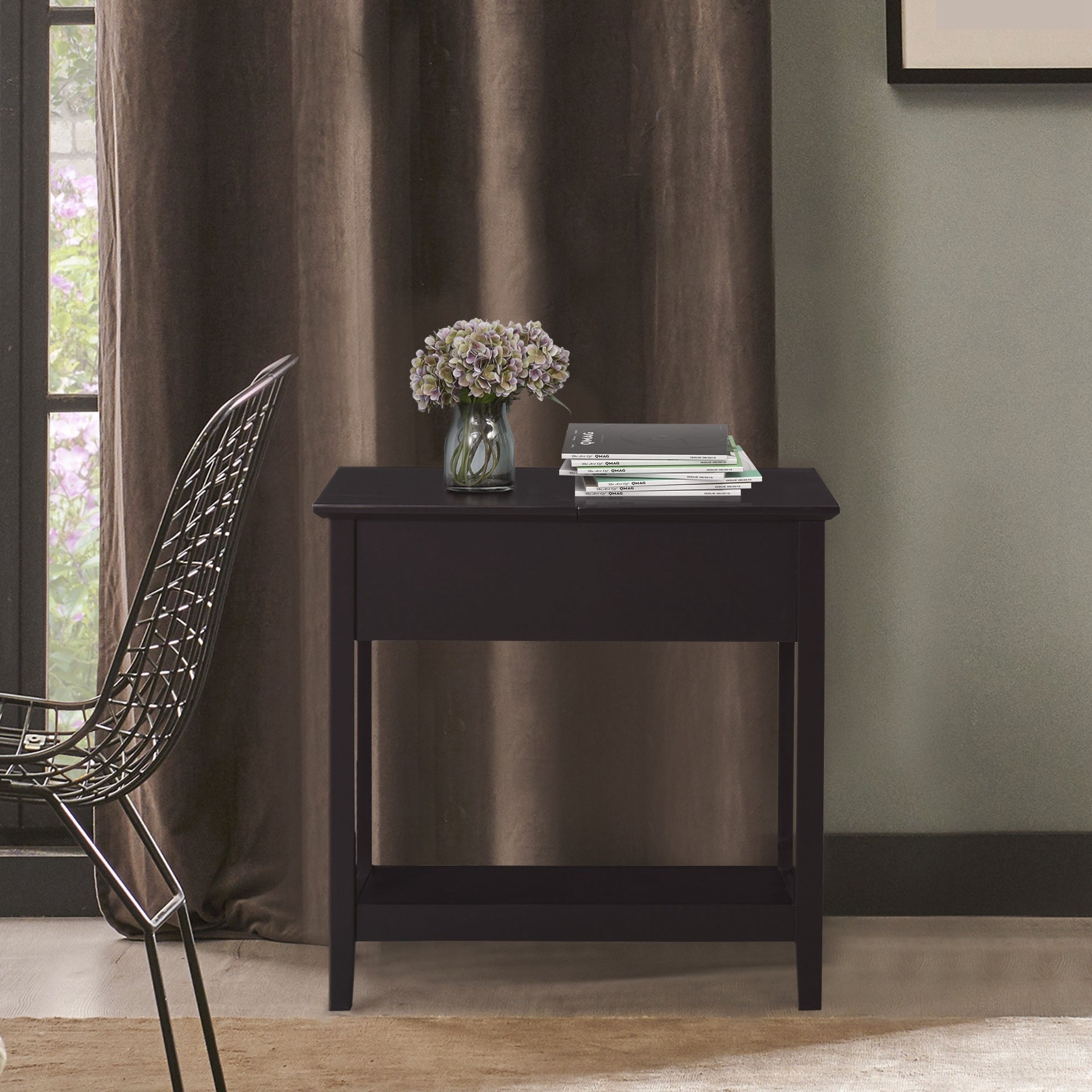 HOMCOM End Table, Narrow Side Table with Flip Top, Storage Cabinet, Bottom Shelf for Living Room, Dark Coffee