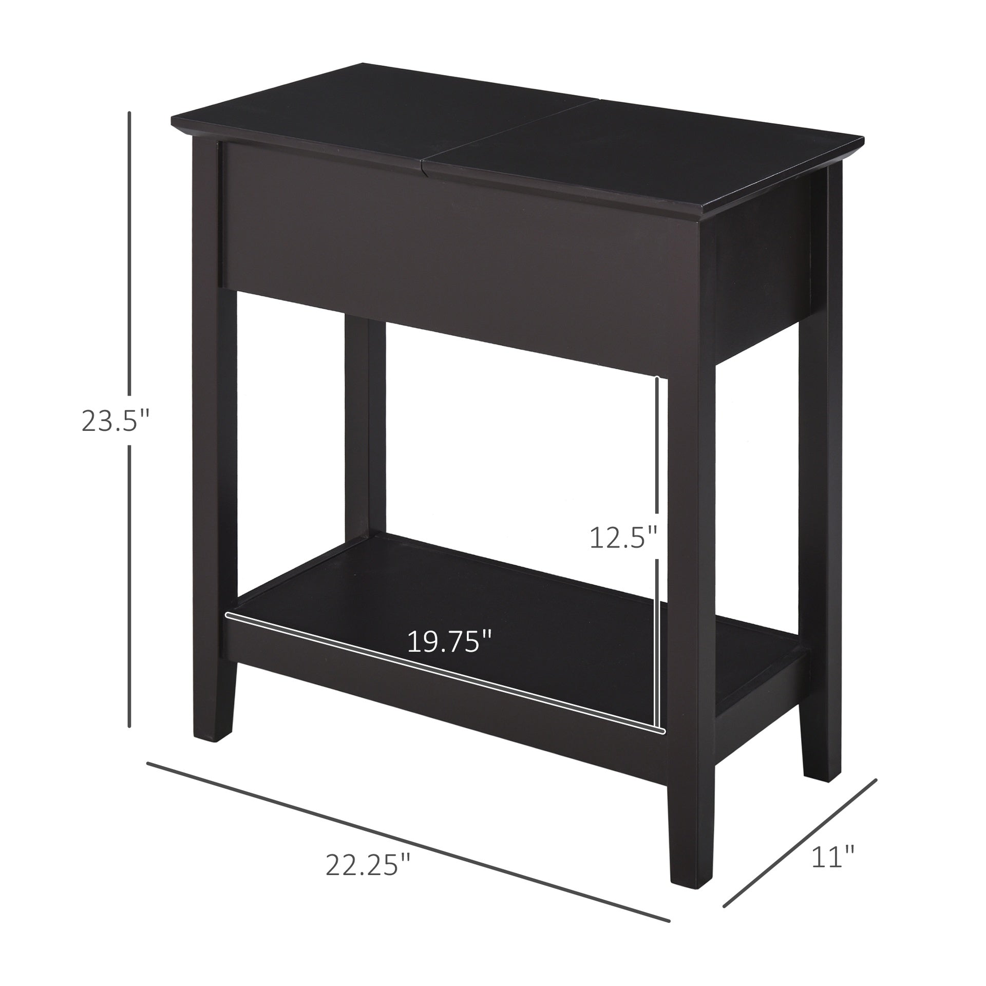 HOMCOM End Table, Narrow Side Table with Flip Top, Storage Cabinet, Bottom Shelf for Living Room, Dark Coffee