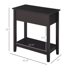 HOMCOM End Table, Narrow Side Table with Flip Top, Storage Cabinet, Bottom Shelf for Living Room, Dark Coffee