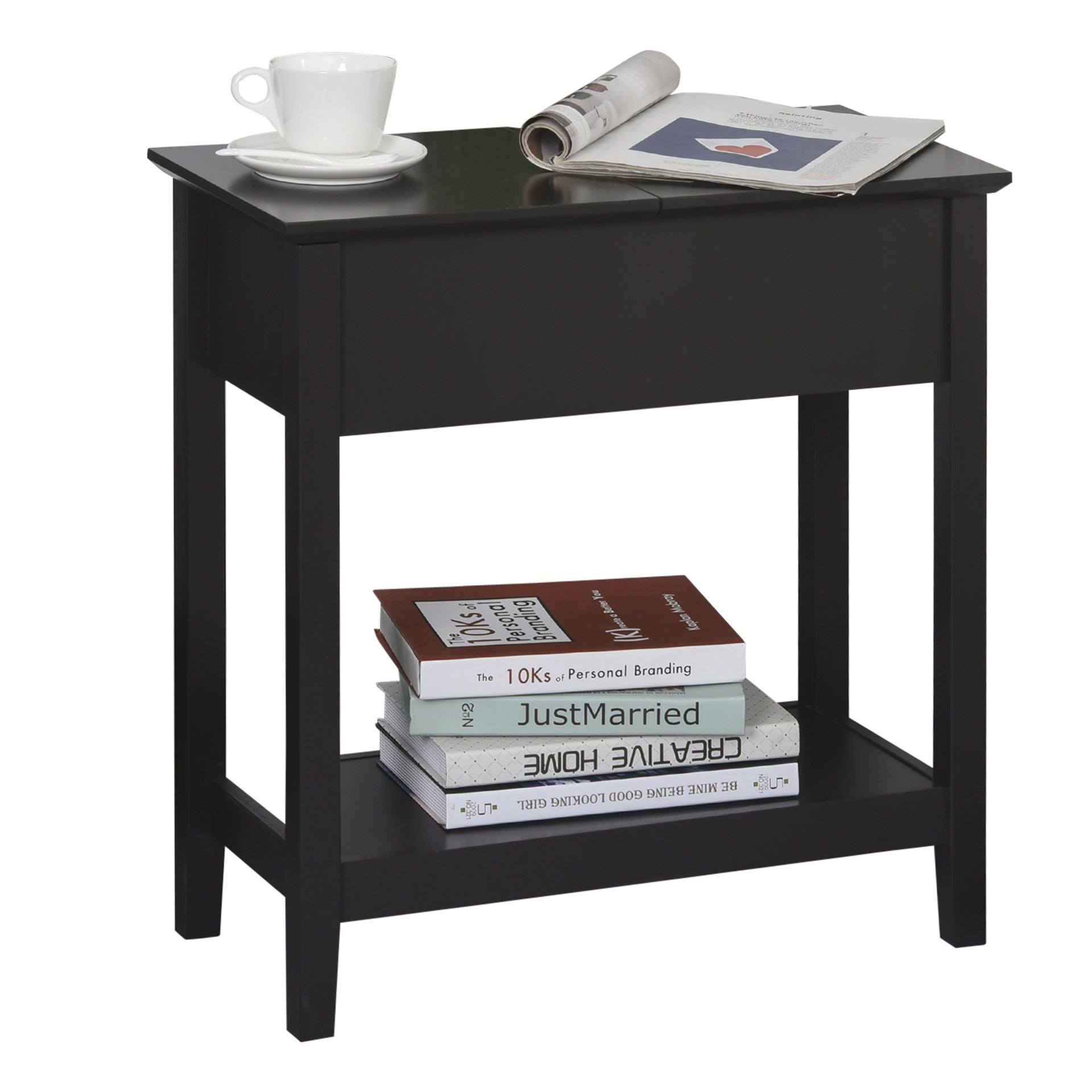 HOMCOM End Table, Narrow Side Table with Flip Top, Storage Cabinet, Bottom Shelf for Living Room, Dark Coffee
