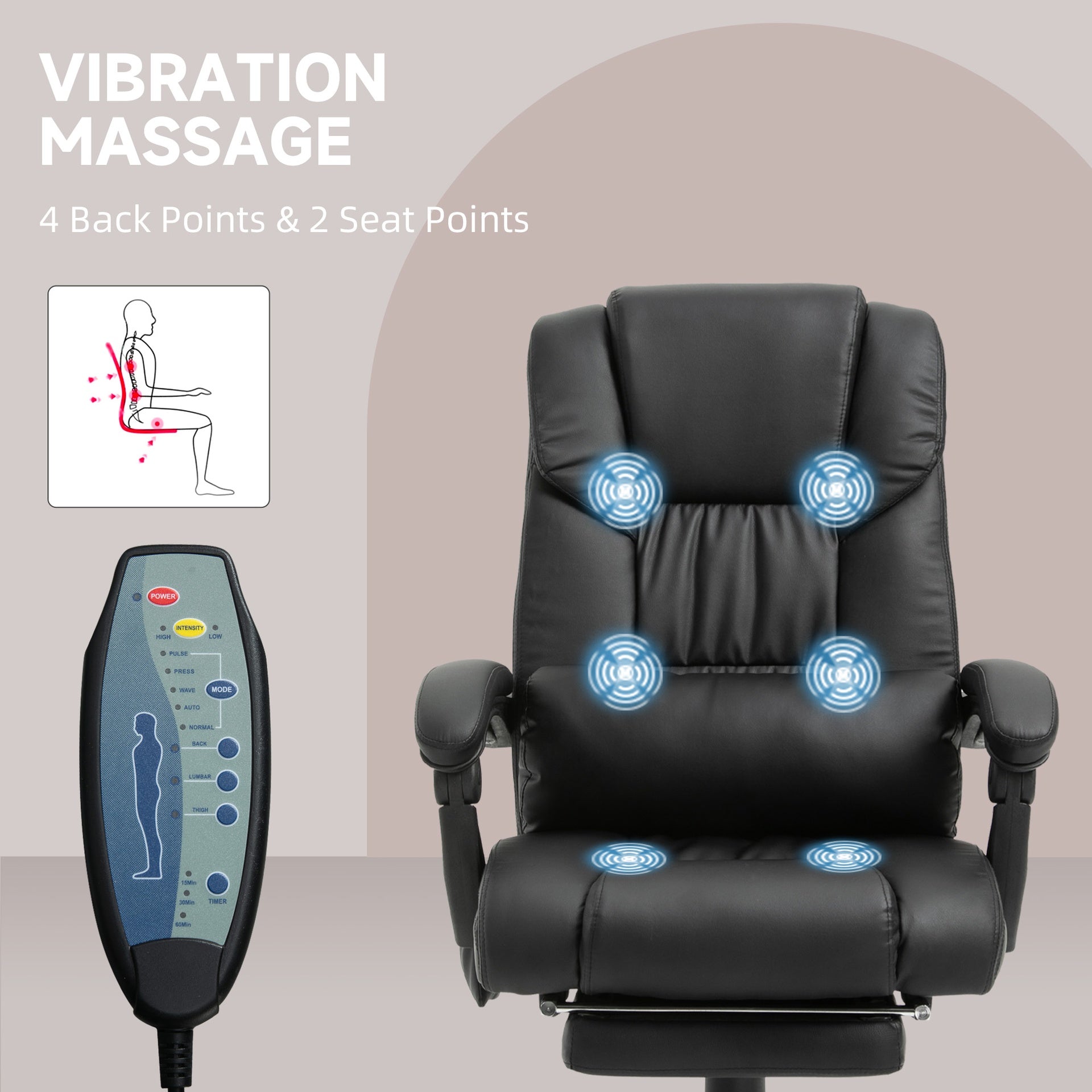 Vinsetto Massage Office Chair with 6 Vibrating Points, High Back Reclining Office Chair with Footrest and Remote, Black