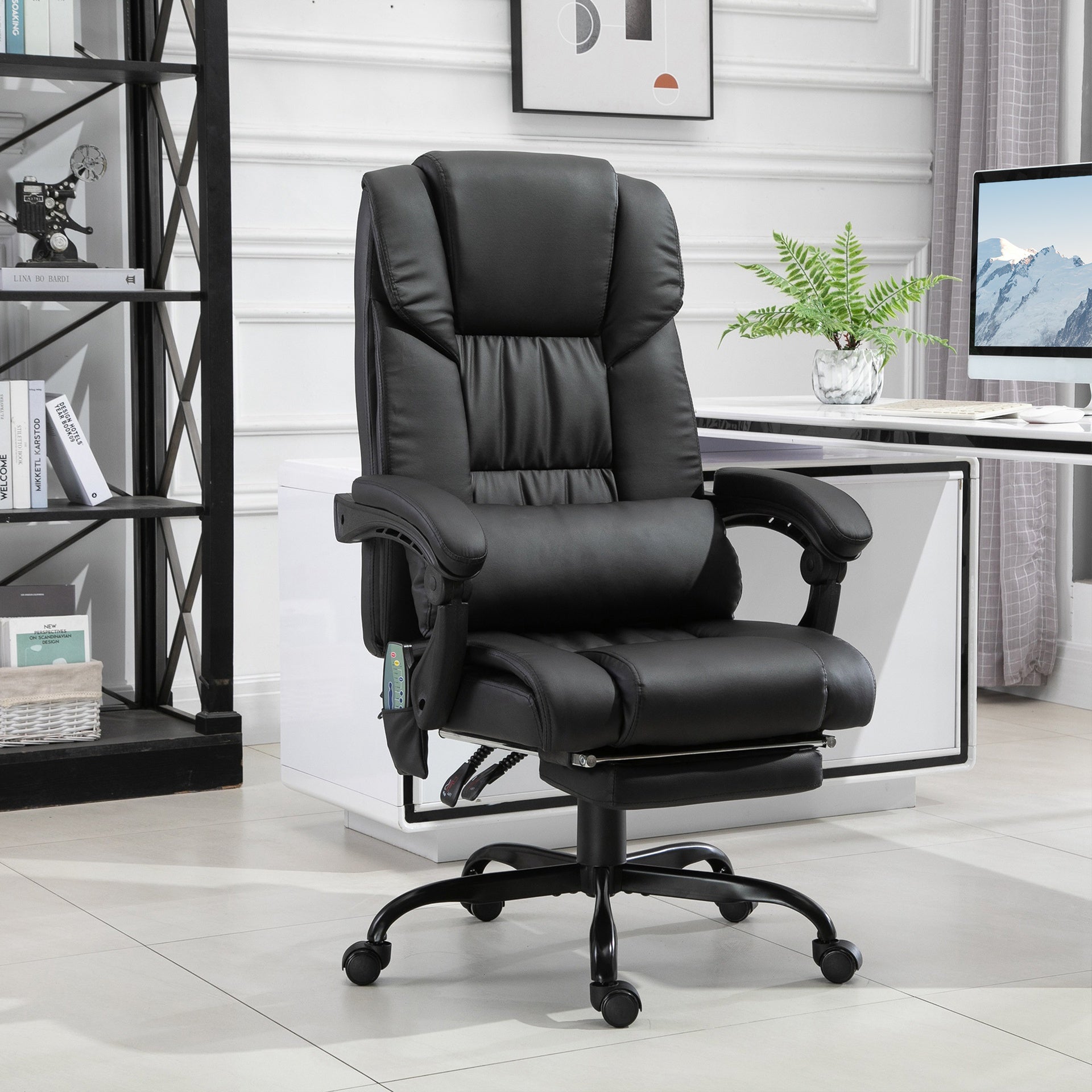 Vinsetto Massage Office Chair with 6 Vibrating Points, High Back Reclining Office Chair with Footrest and Remote, Black