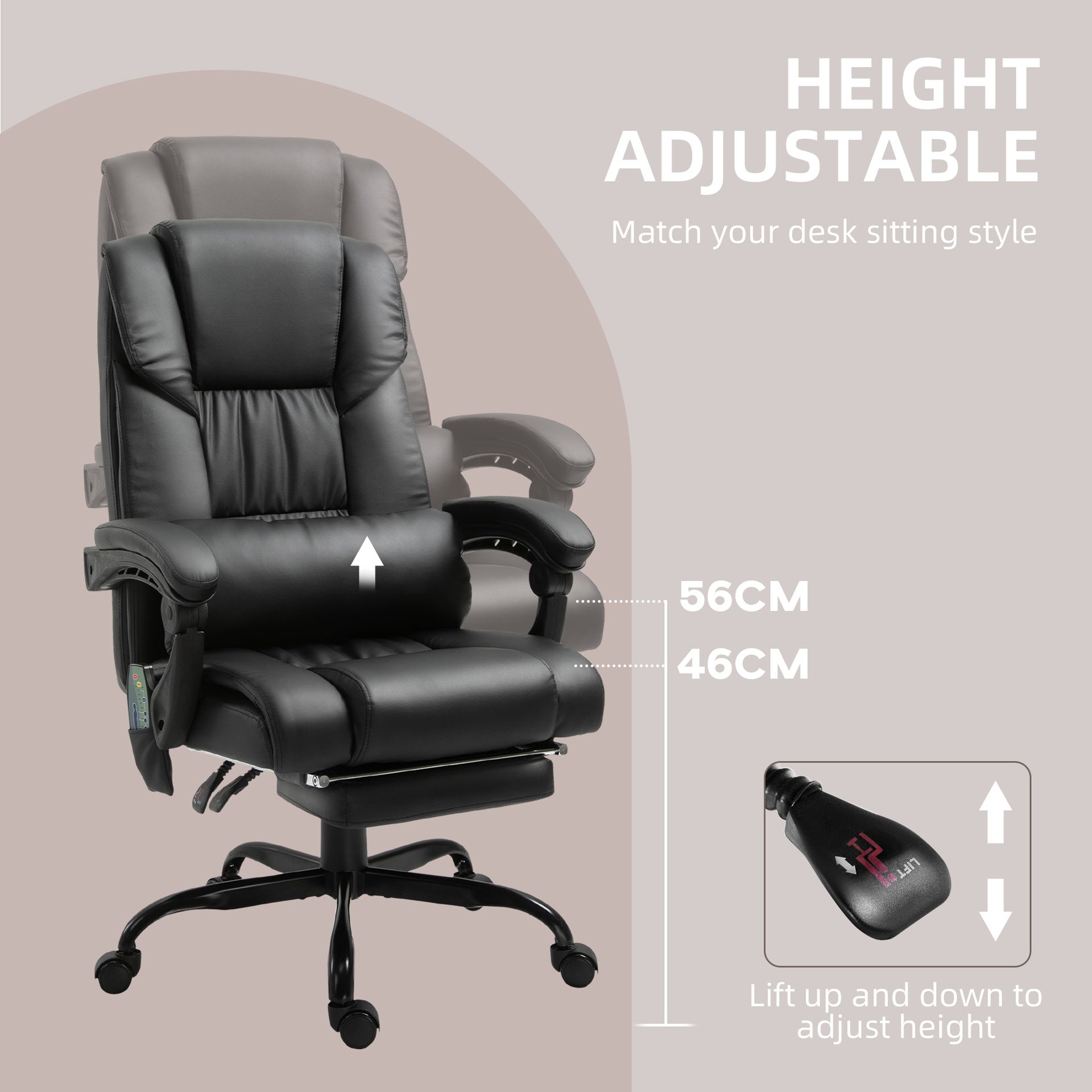Vinsetto Massage Office Chair with 6 Vibrating Points, High Back Reclining Office Chair with Footrest and Remote, Black