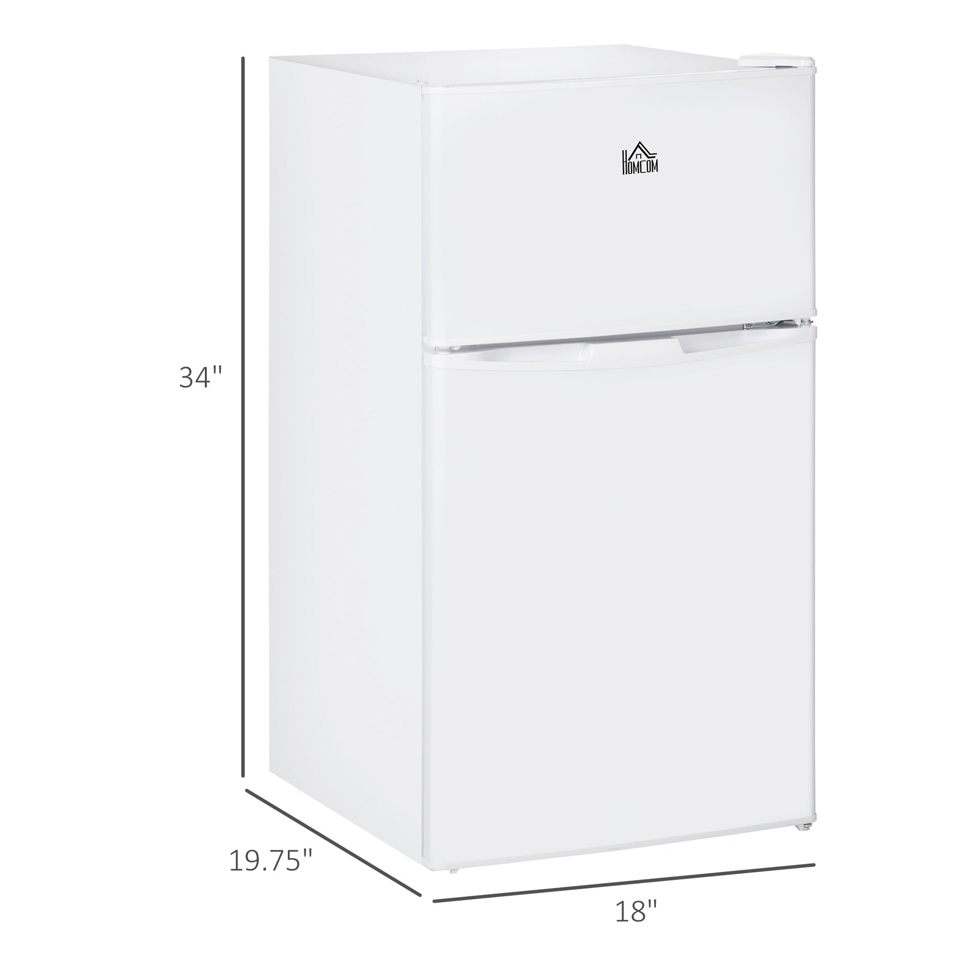 HOMCOM 3.2 Cu.Ft Mini Fridge with Freezer, Compact Refrigerator with Adjustable Thermostat, Shelf and Double Reversible Door for Bedroom, Dorm, Home Office, Energy Efficient, White
