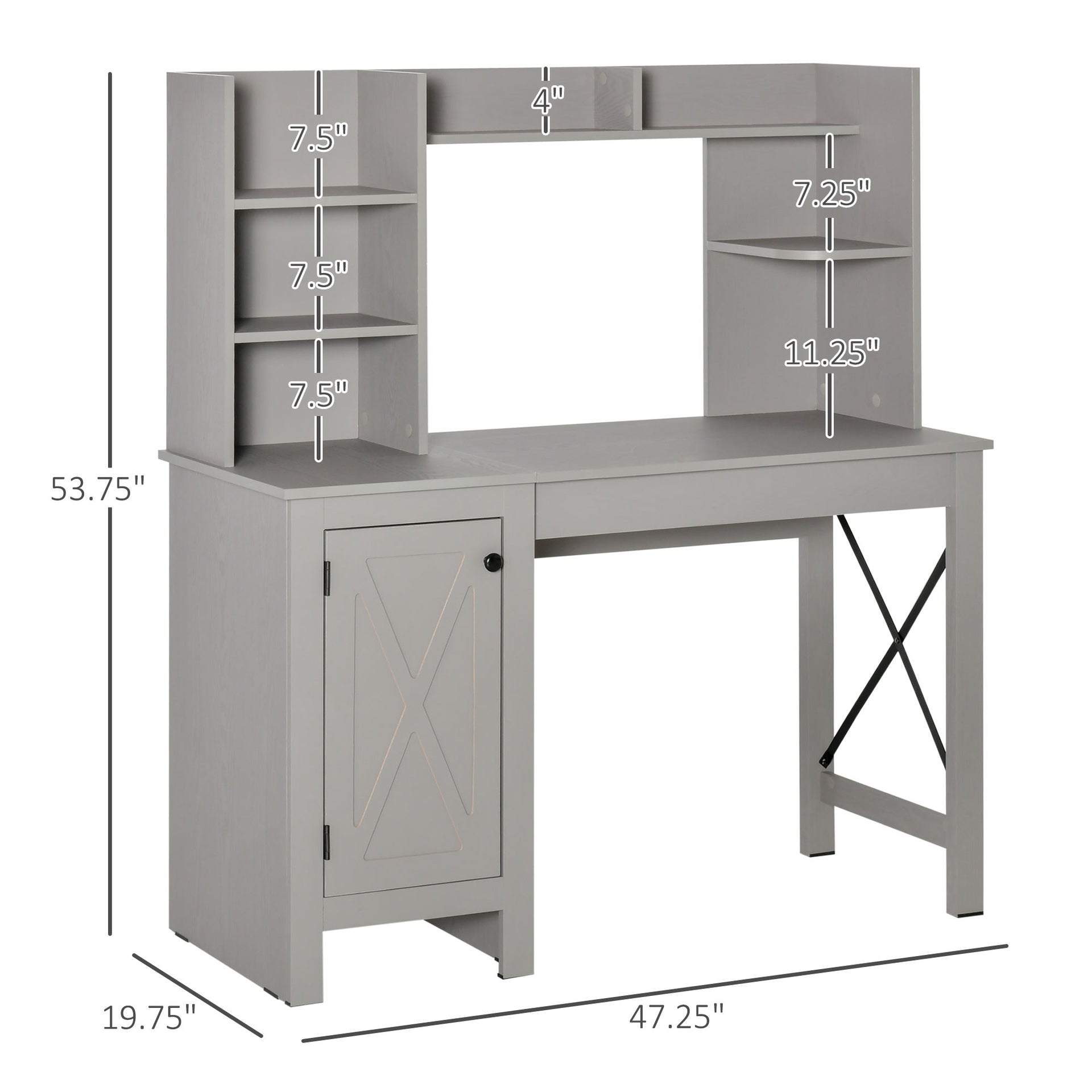 HOMCOM Computer Desk W/ Hutch, Home Office Desk W/ Storage Cabinet, Light Grey