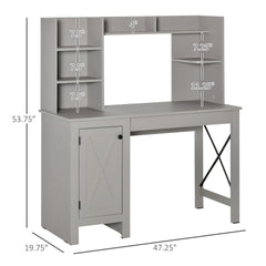 HOMCOM Computer Desk W/ Hutch, Home Office Desk W/ Storage Cabinet, Light Grey