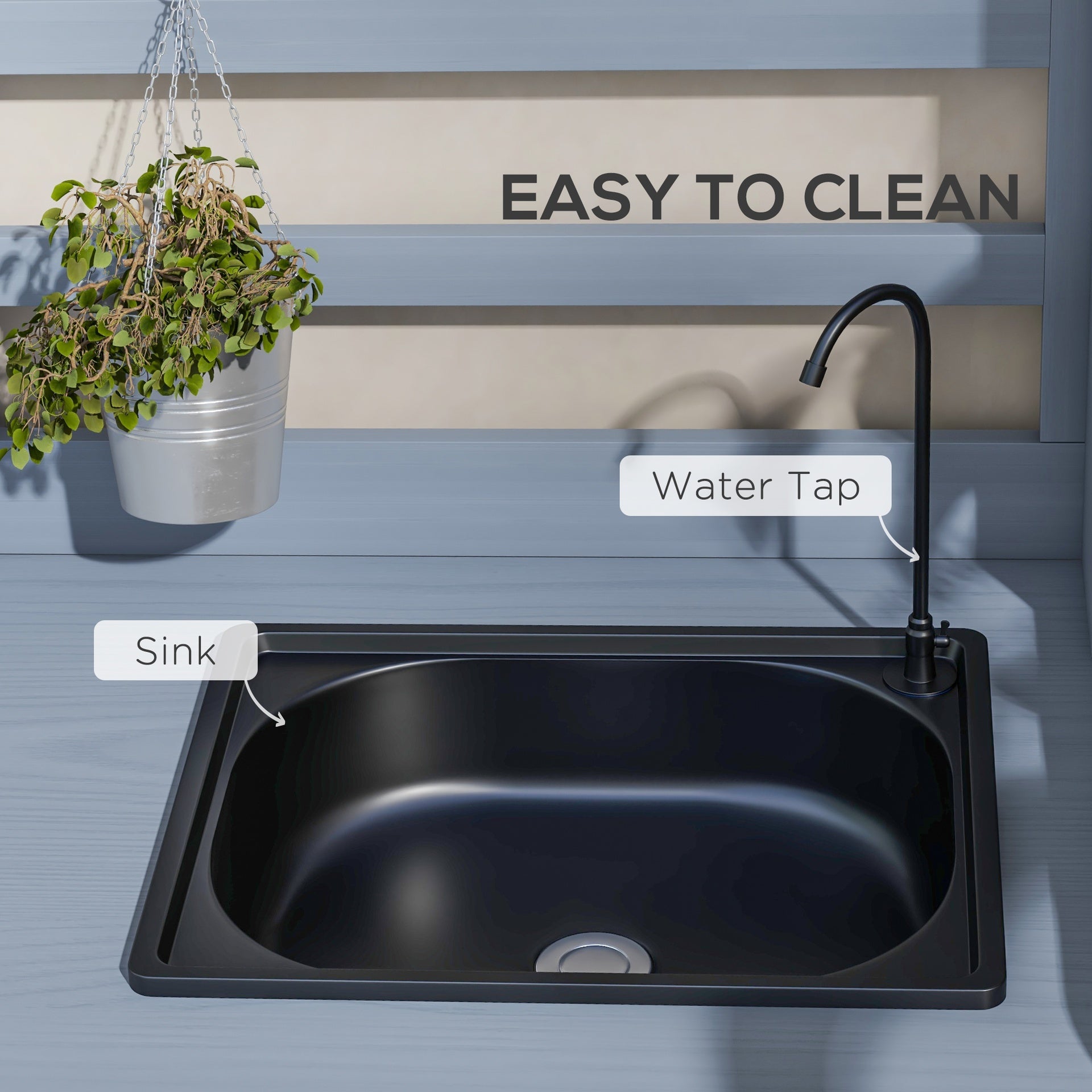 Outsunny Wooden Potting Bench with Storage, Sink, Water Tap for Backyard, Patio, Balcony, Gray