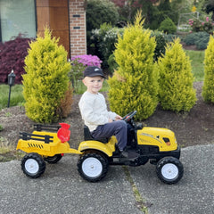 Aosom Kids Ride on Tractor with Back Trailer, Shovel & Rake, Horn, Pedal Go Kart for 3 Years Old, Yellow