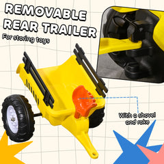 Aosom Kids Ride on Tractor with Back Trailer, Shovel & Rake, Horn, Pedal Go Kart for 3 Years Old, Yellow