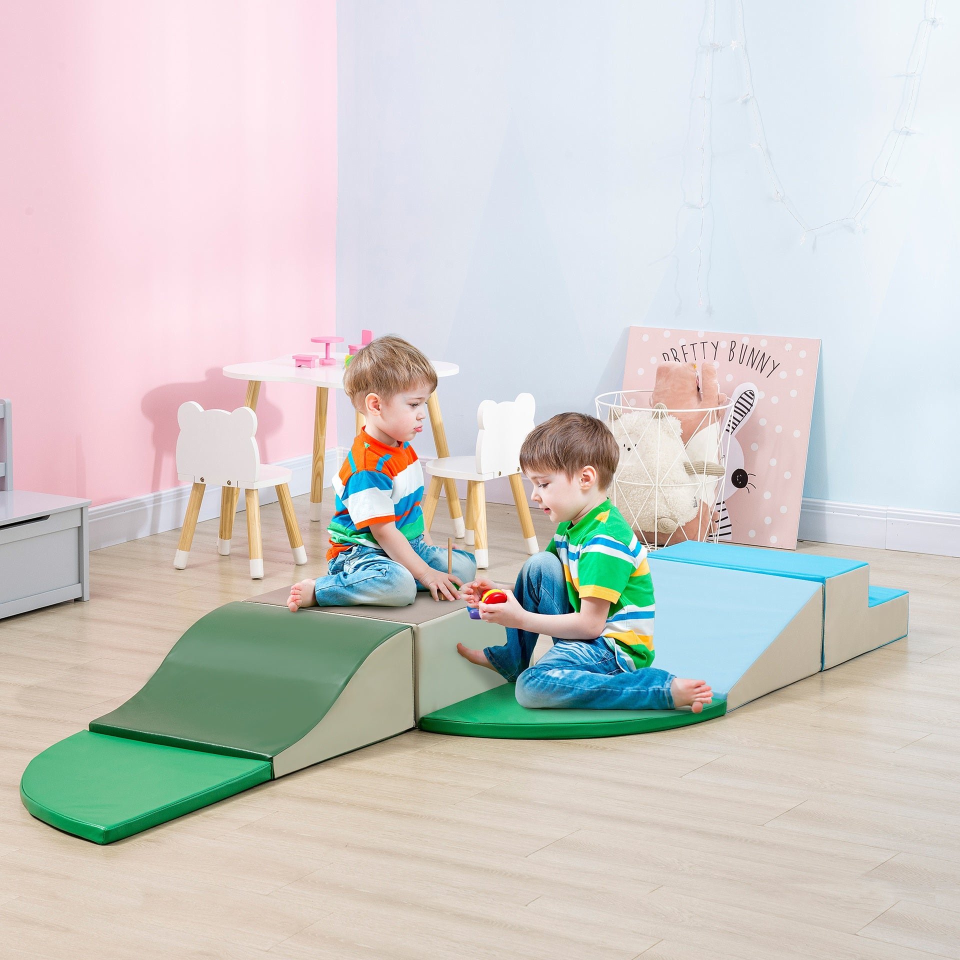 Qaba 6-Pieces Foam Climbing Blocks for Toddlers 1-3 Years, Soft Play Set for Climb and Crawl, Contemporary
